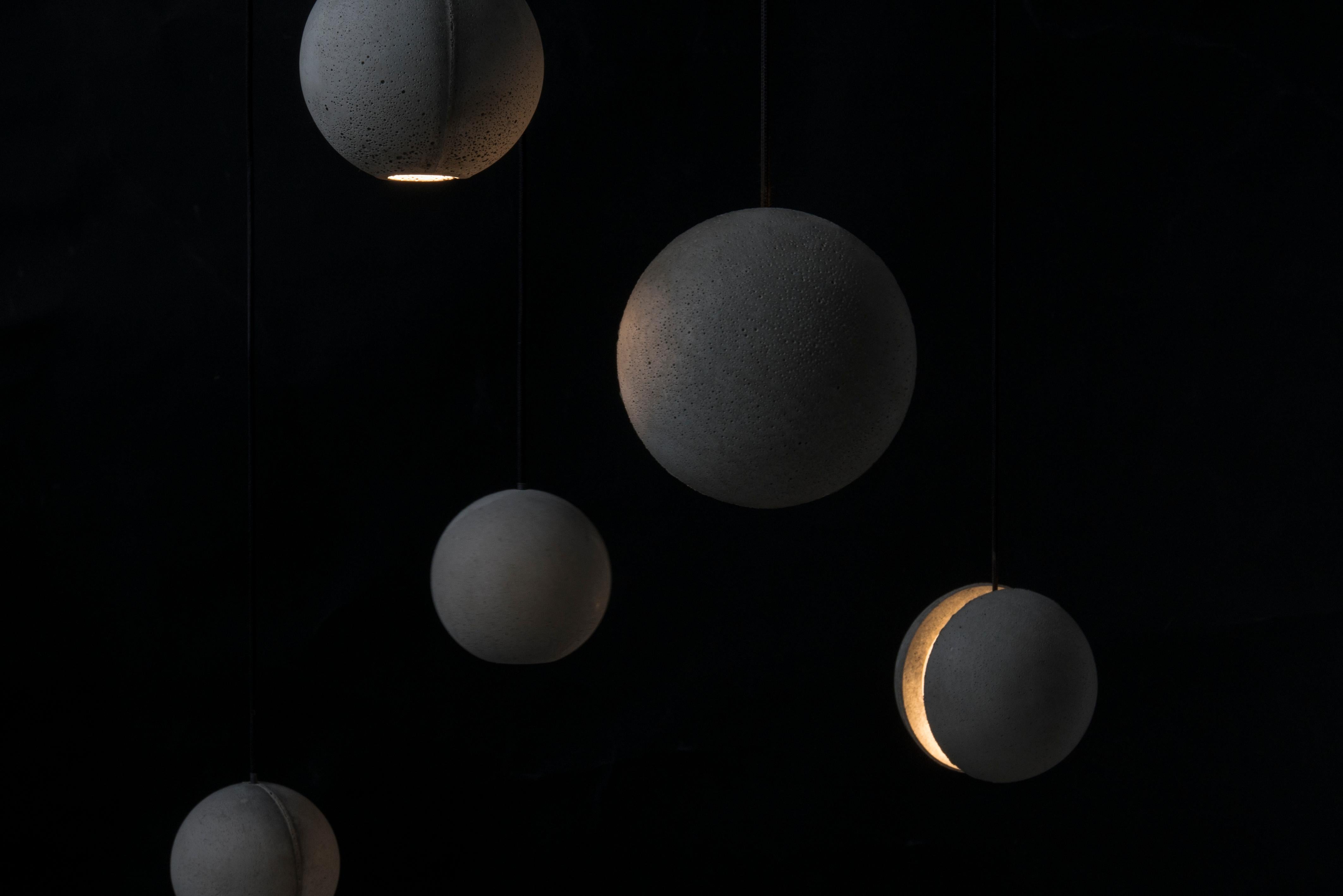Contemporary Concrete and Aluminum Pendant Lamp, “Moon, ” M, from Concrete Collection by Bentu