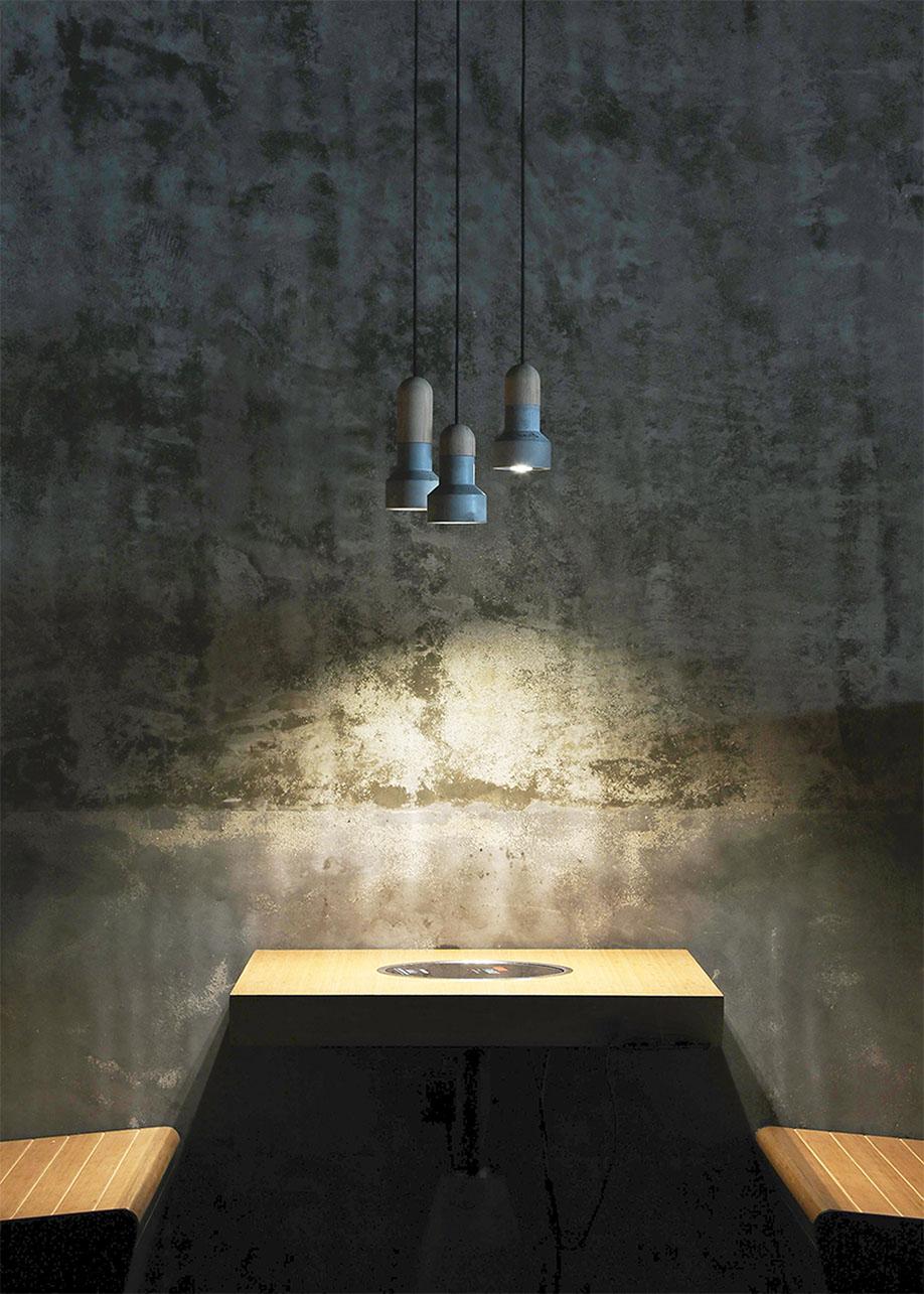 Industrial Concrete and Bamboo Ceiling Light 'Qie' For Sale