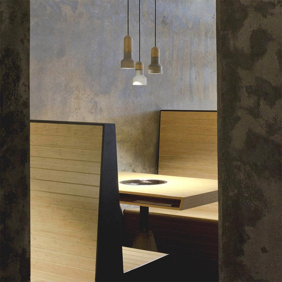 Chinese Concrete and Bamboo Ceiling Light 'Qie' For Sale