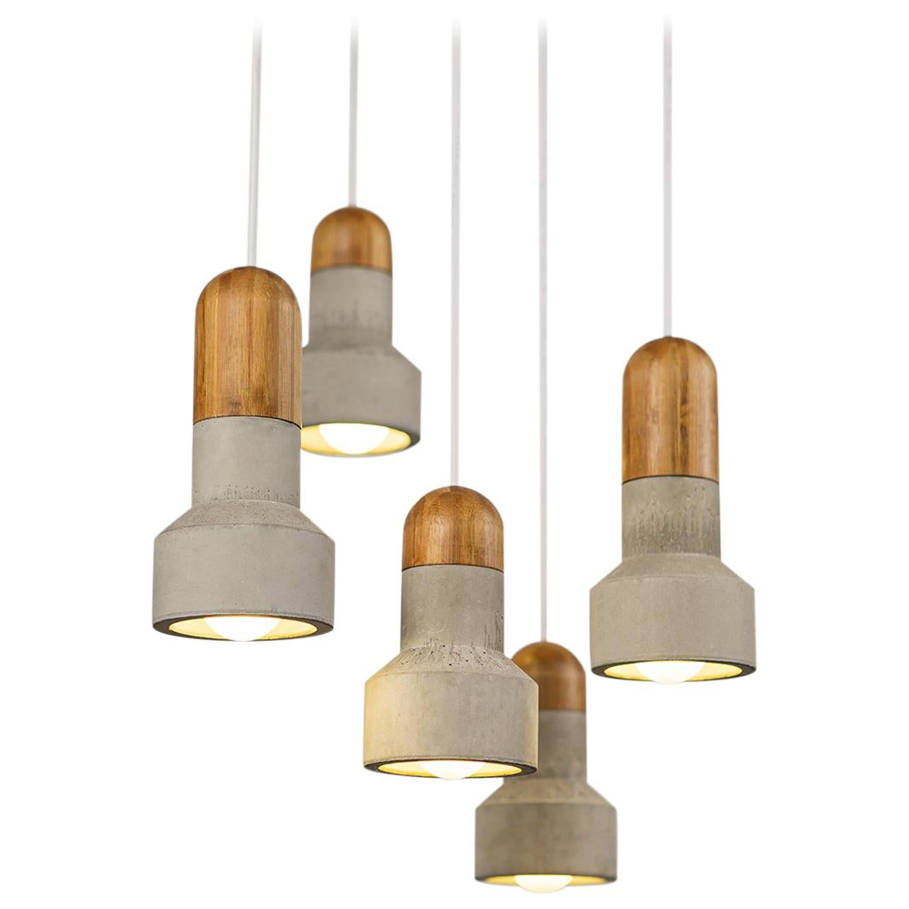 Concrete and Bamboo Ceiling Light 'Qie'