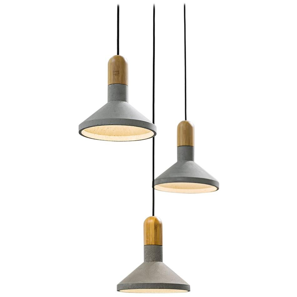 Concrete and Bamboo Ceiling Light 'Shang' For Sale