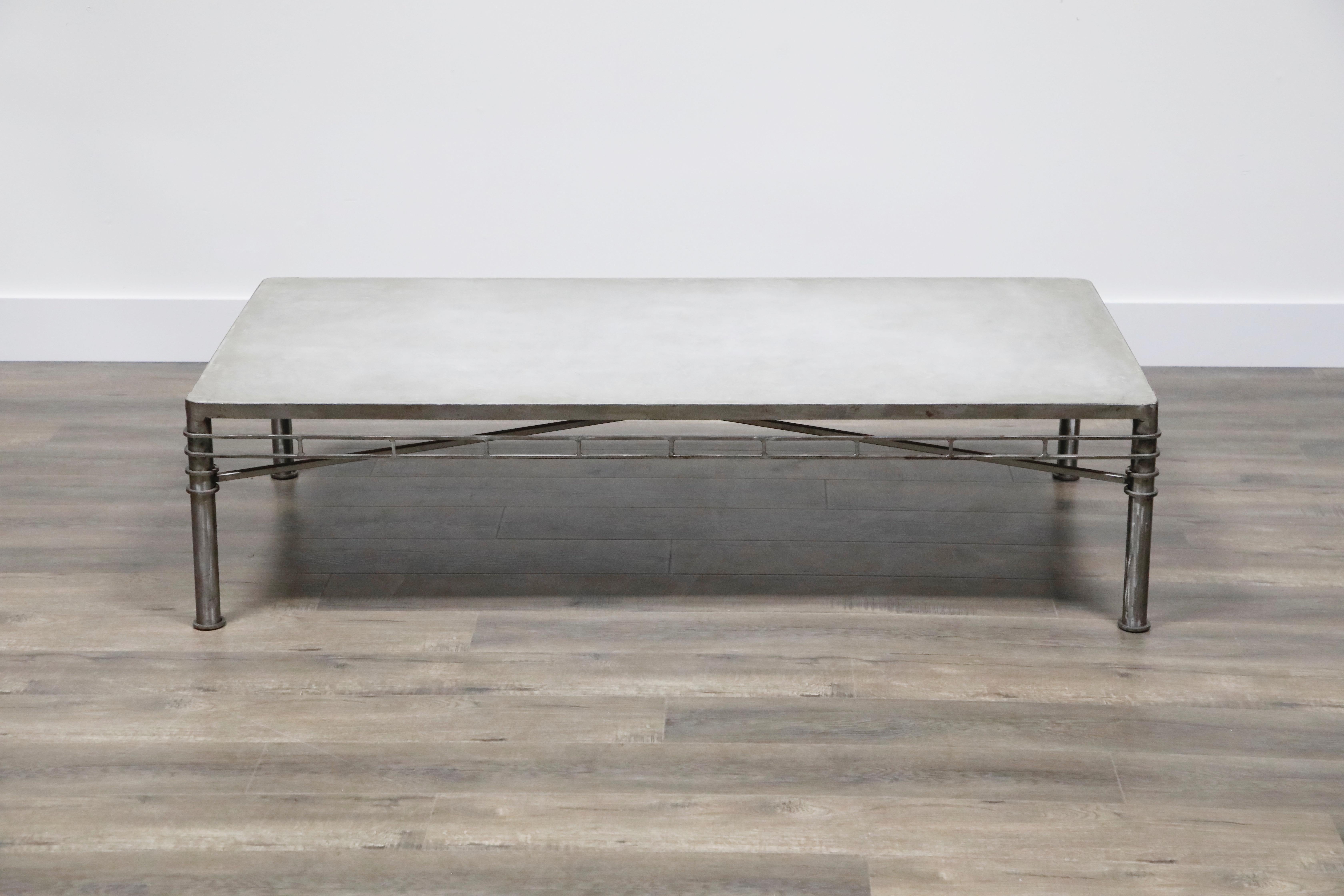 Regency Concrete and Brushed Steel Coffee Table in the Style of Ilana Goor