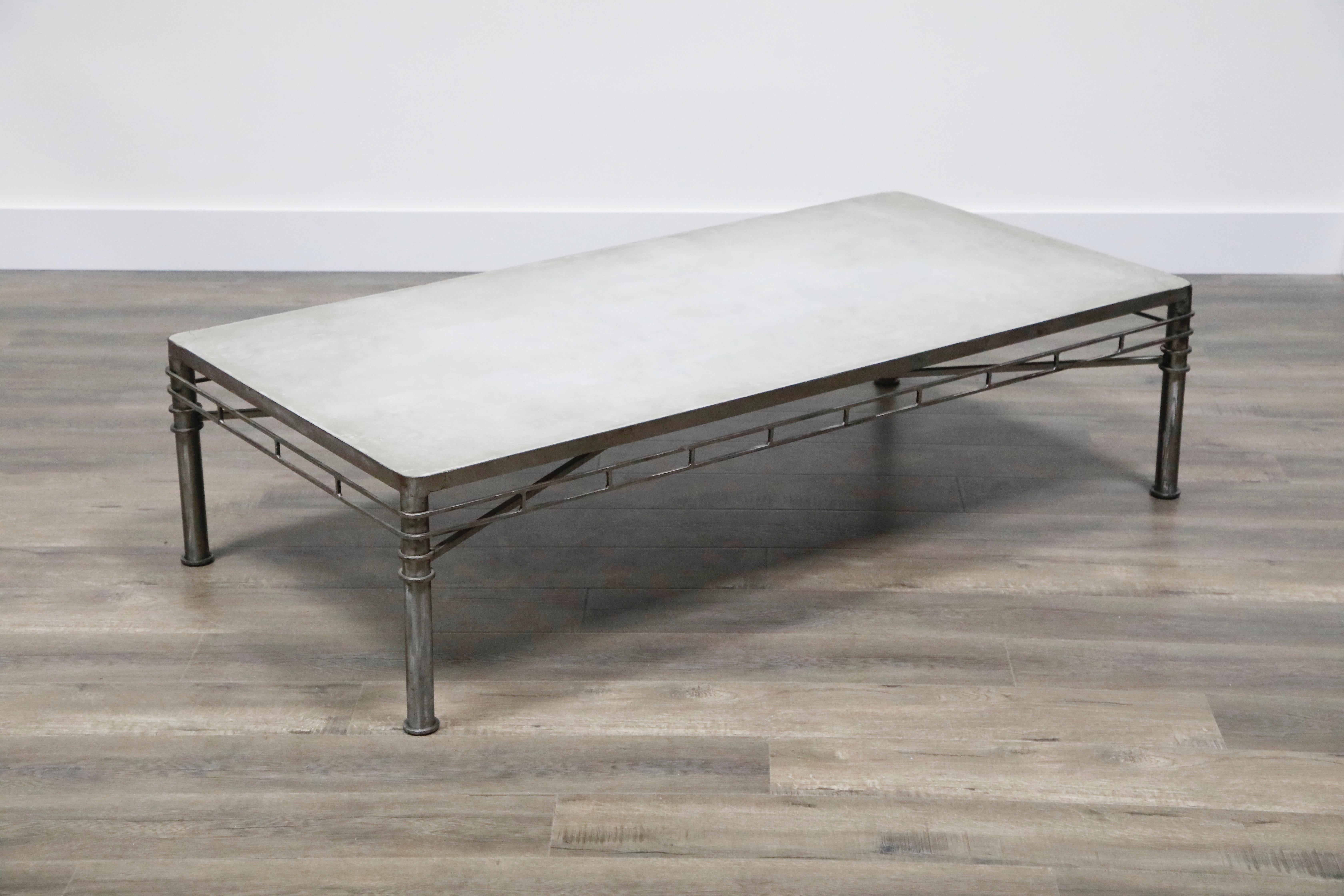 Concrete and Brushed Steel Coffee Table in the Style of Ilana Goor In Good Condition In Los Angeles, CA