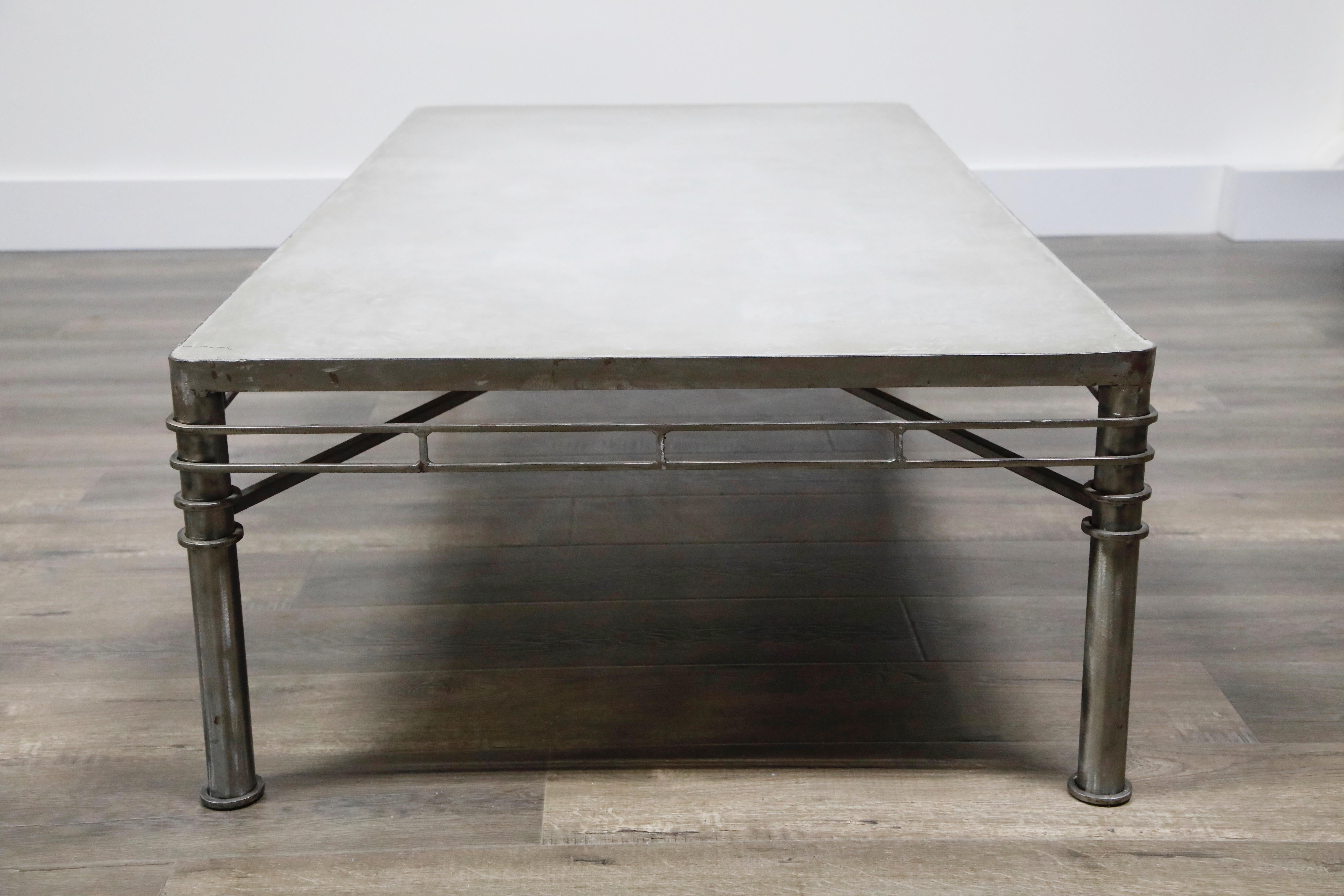 Metal Concrete and Brushed Steel Coffee Table in the Style of Ilana Goor