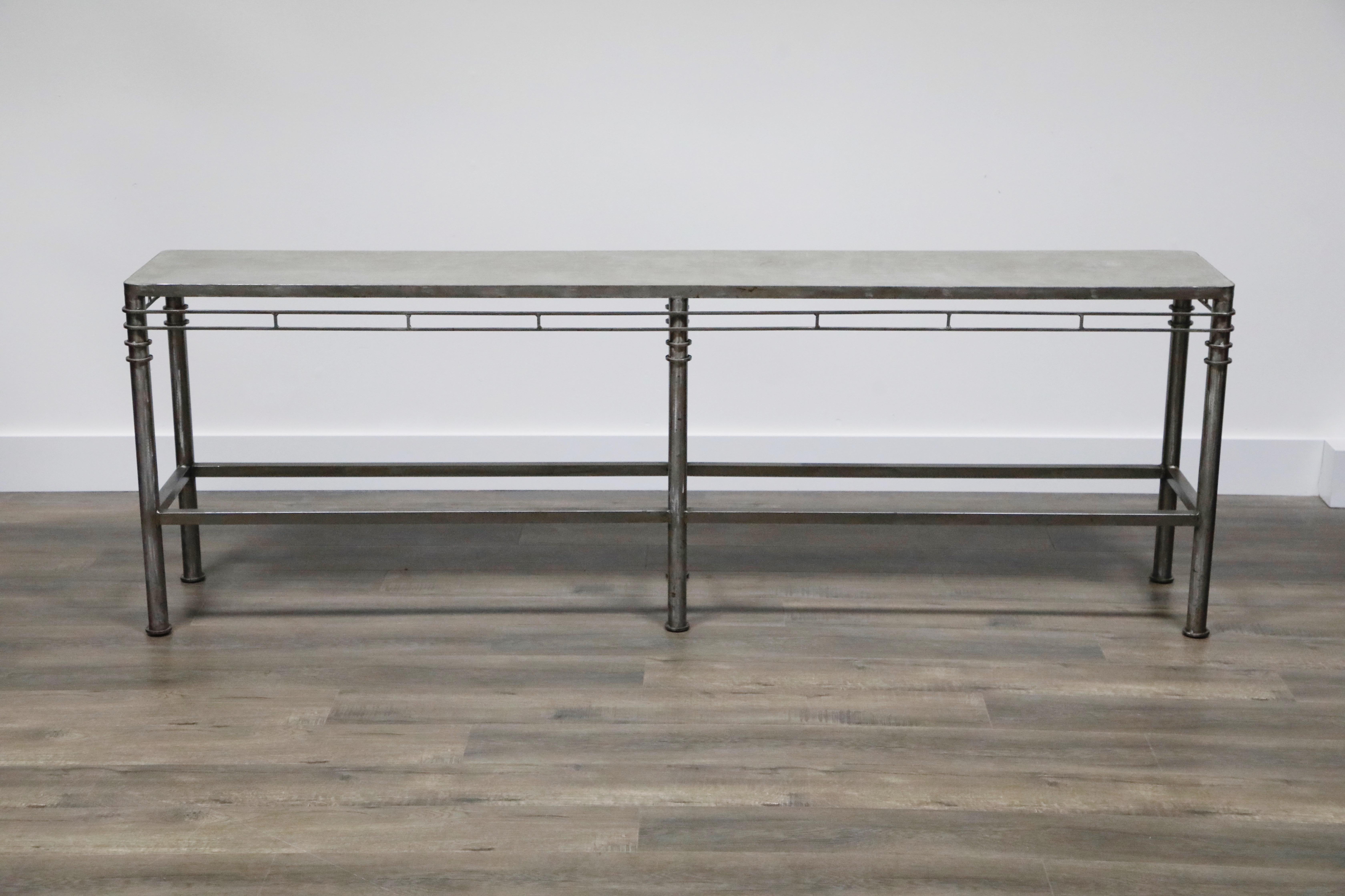 Regency Concrete and Brushed Steel Console Table in the Style of Ilana Goor