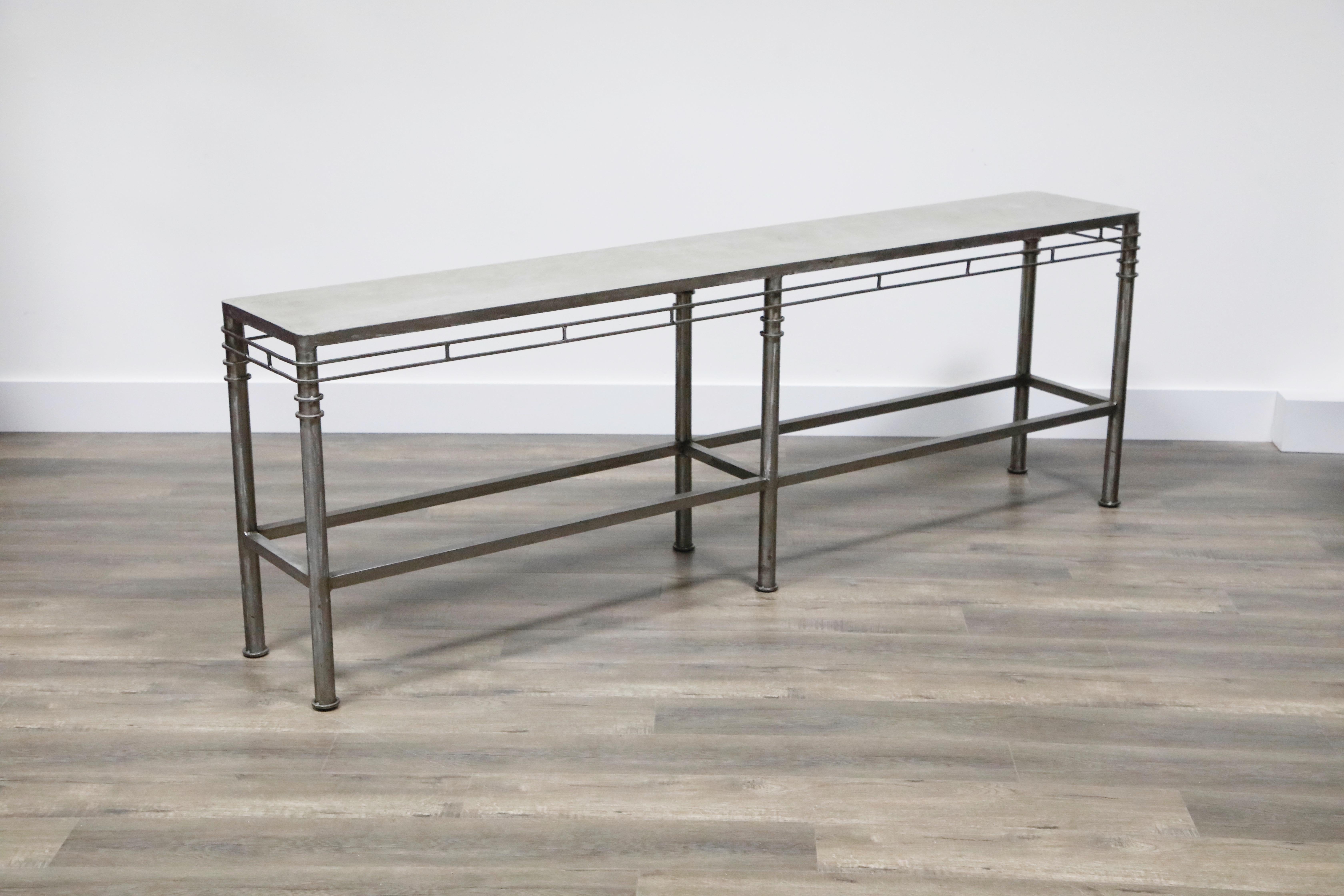 Concrete and Brushed Steel Console Table in the Style of Ilana Goor In Good Condition In Los Angeles, CA