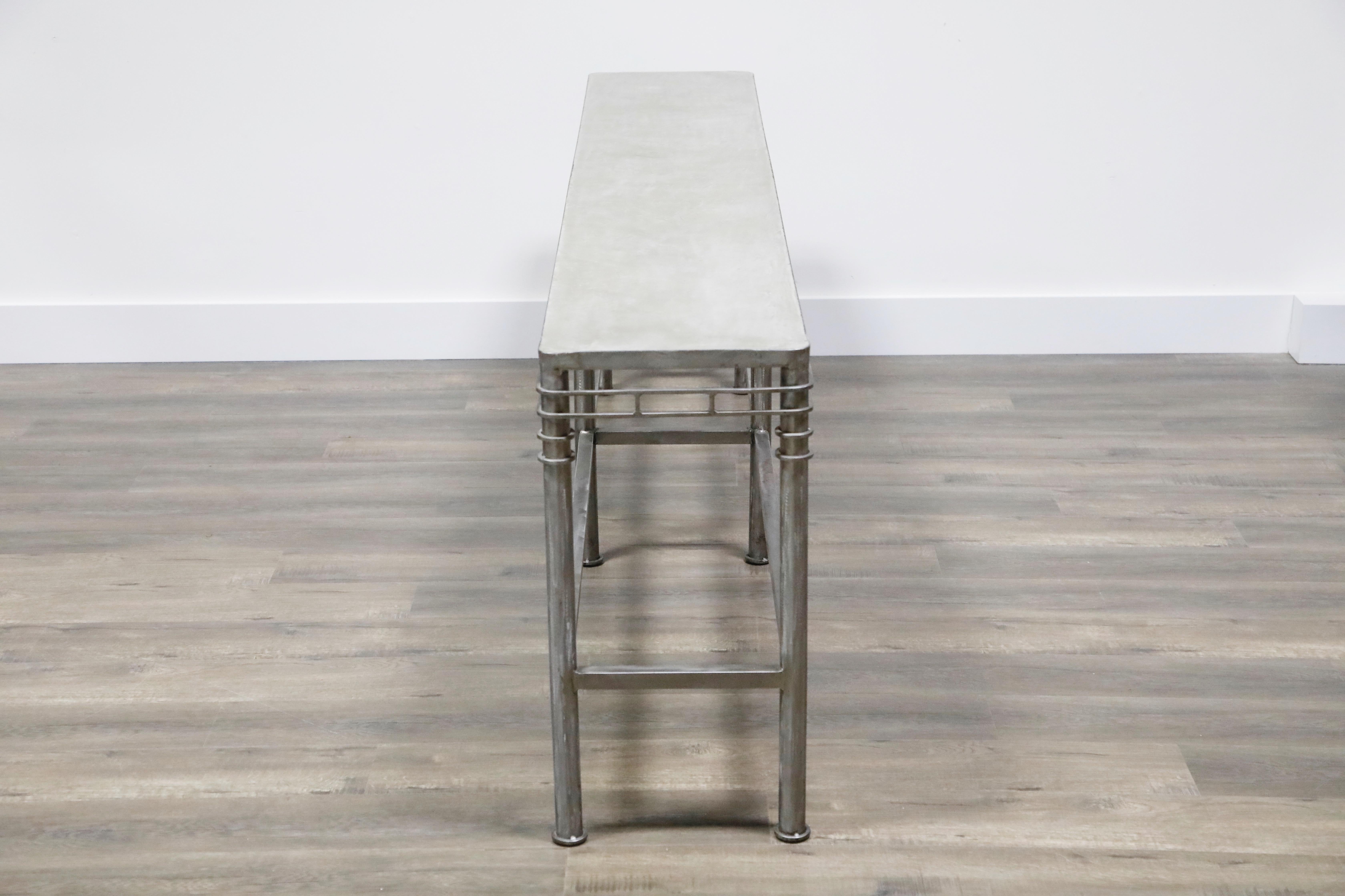Metal Concrete and Brushed Steel Console Table in the Style of Ilana Goor