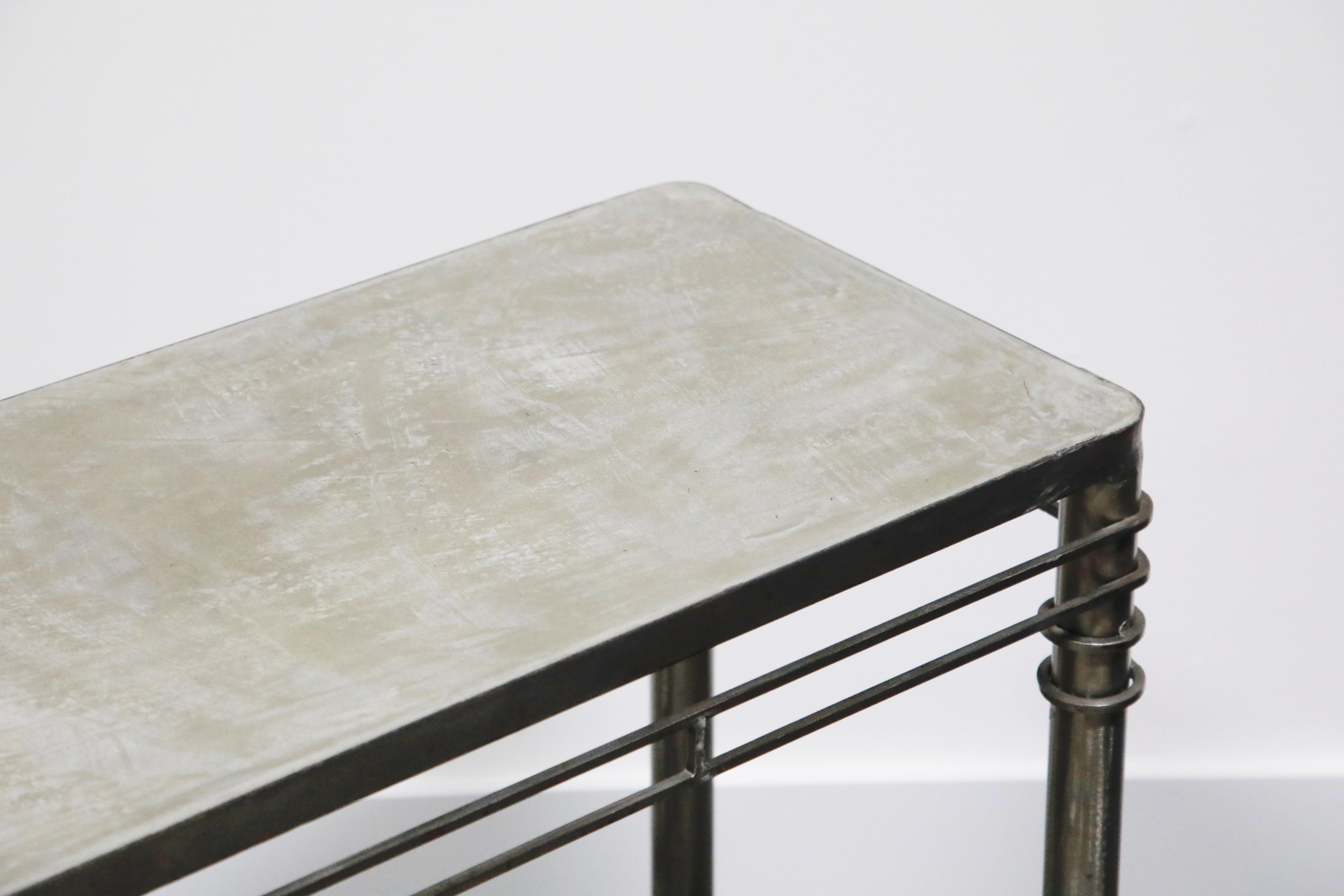 Concrete and Brushed Steel Console Table in the Style of Ilana Goor 1