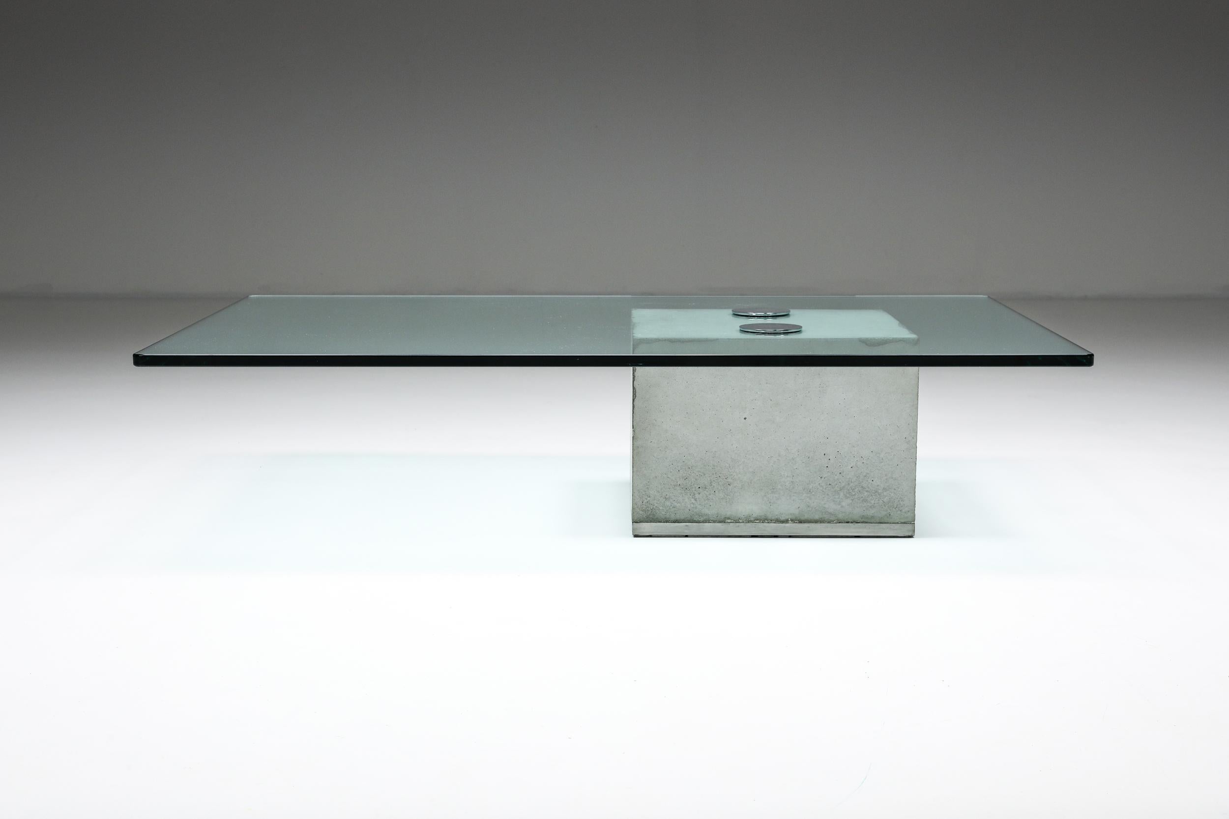 Mid-Century Modern Saporiti Concrete and Glass Coffee Table