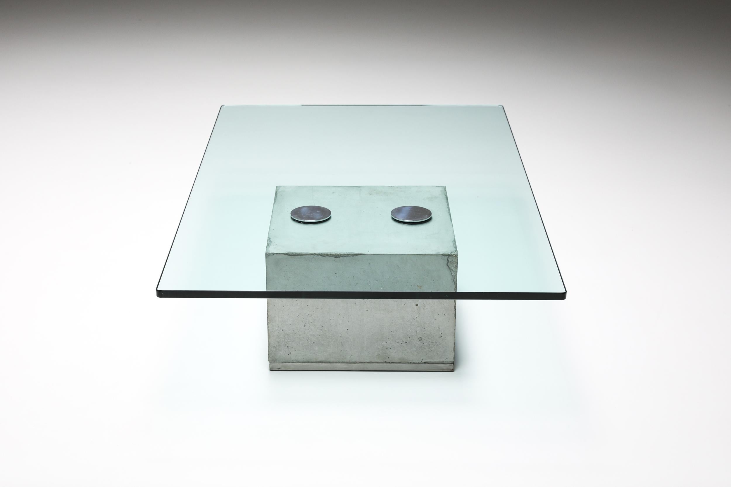 Italian Saporiti Concrete and Glass Coffee Table