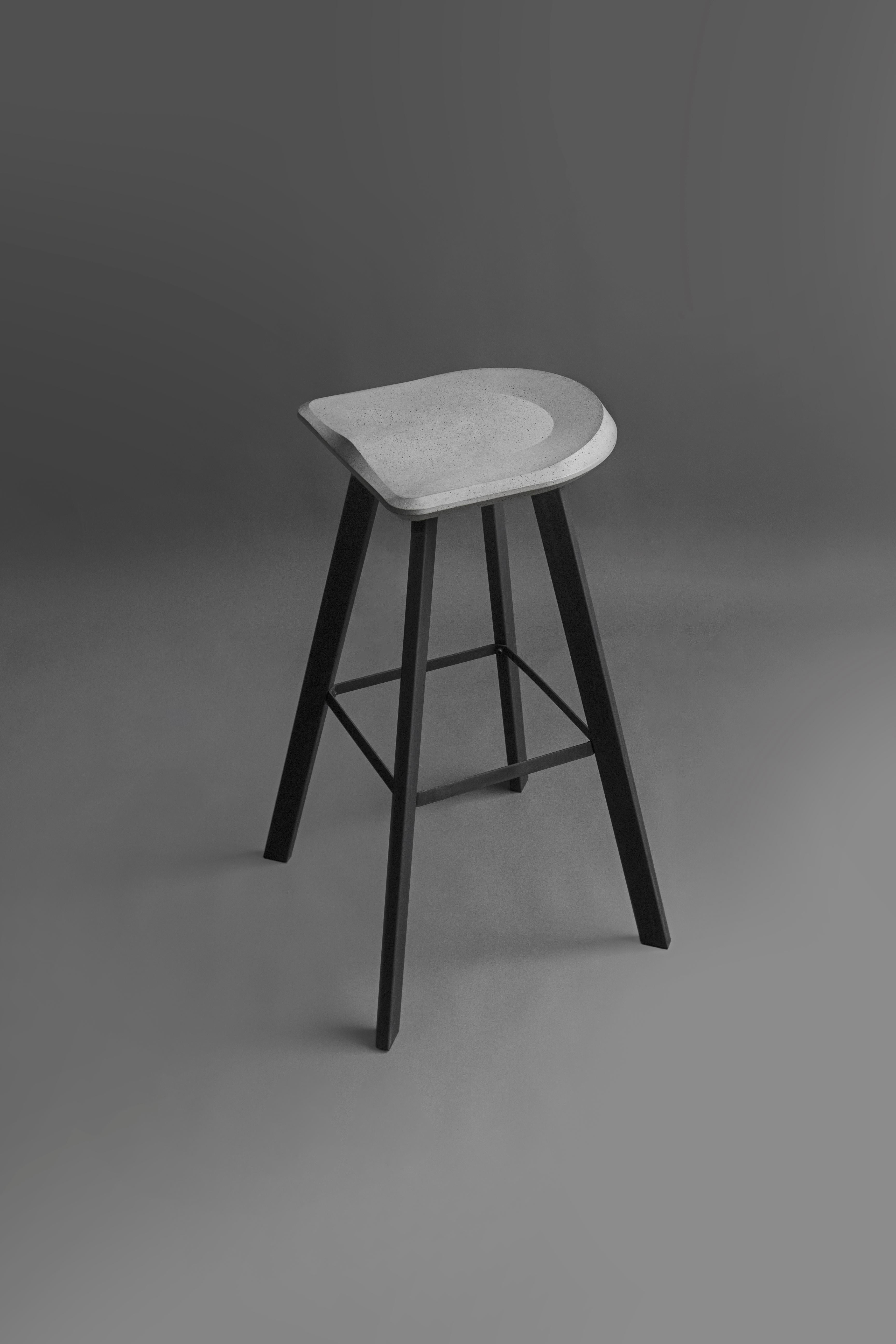 Concrete and Powder-Coated Steel Bar Stool, “A, ” from Concrete Collection In New Condition In Beverly Hills, CA