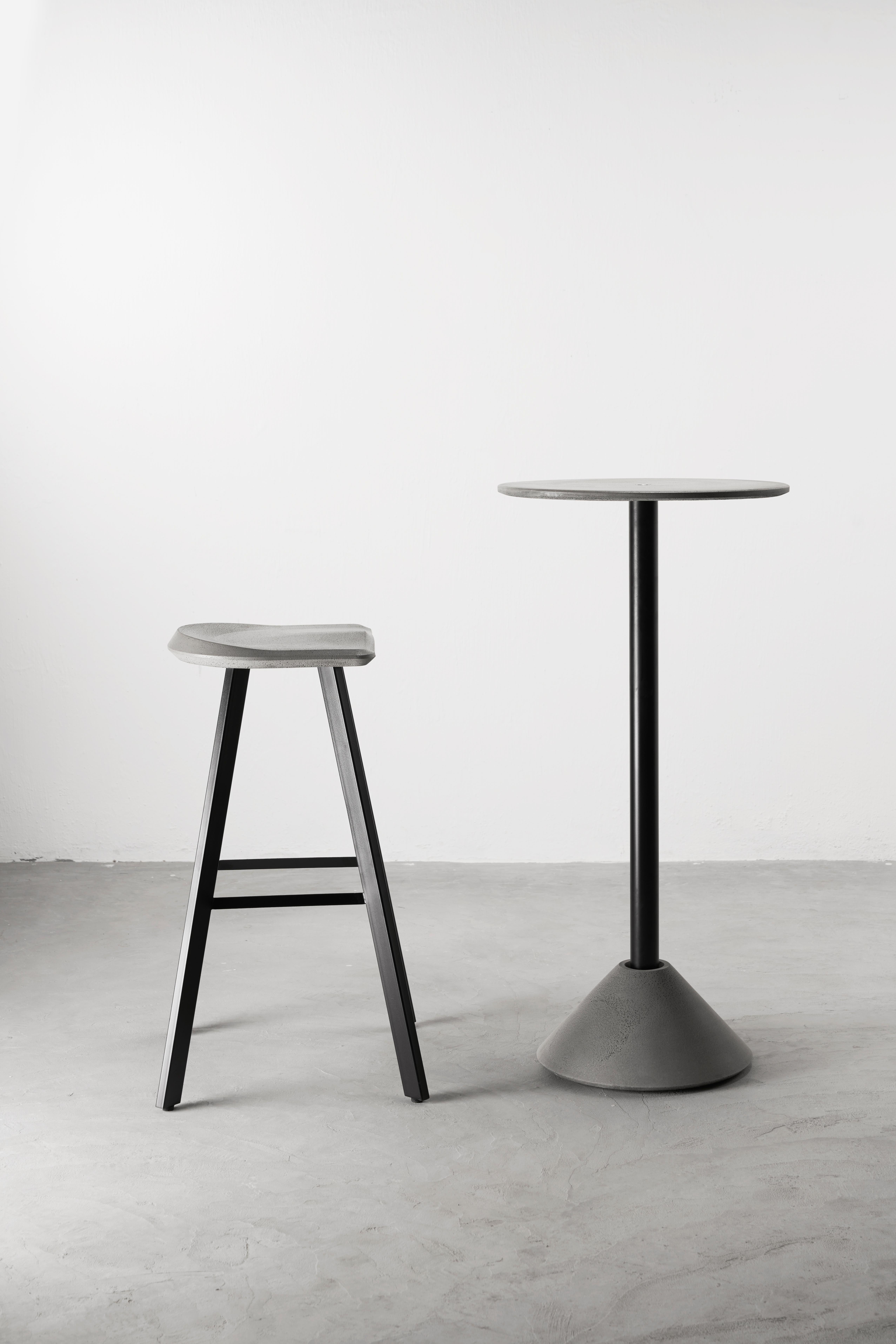 Contemporary Concrete and Powder-Coated Steel Bar Stool, “A, ” from Concrete Collection