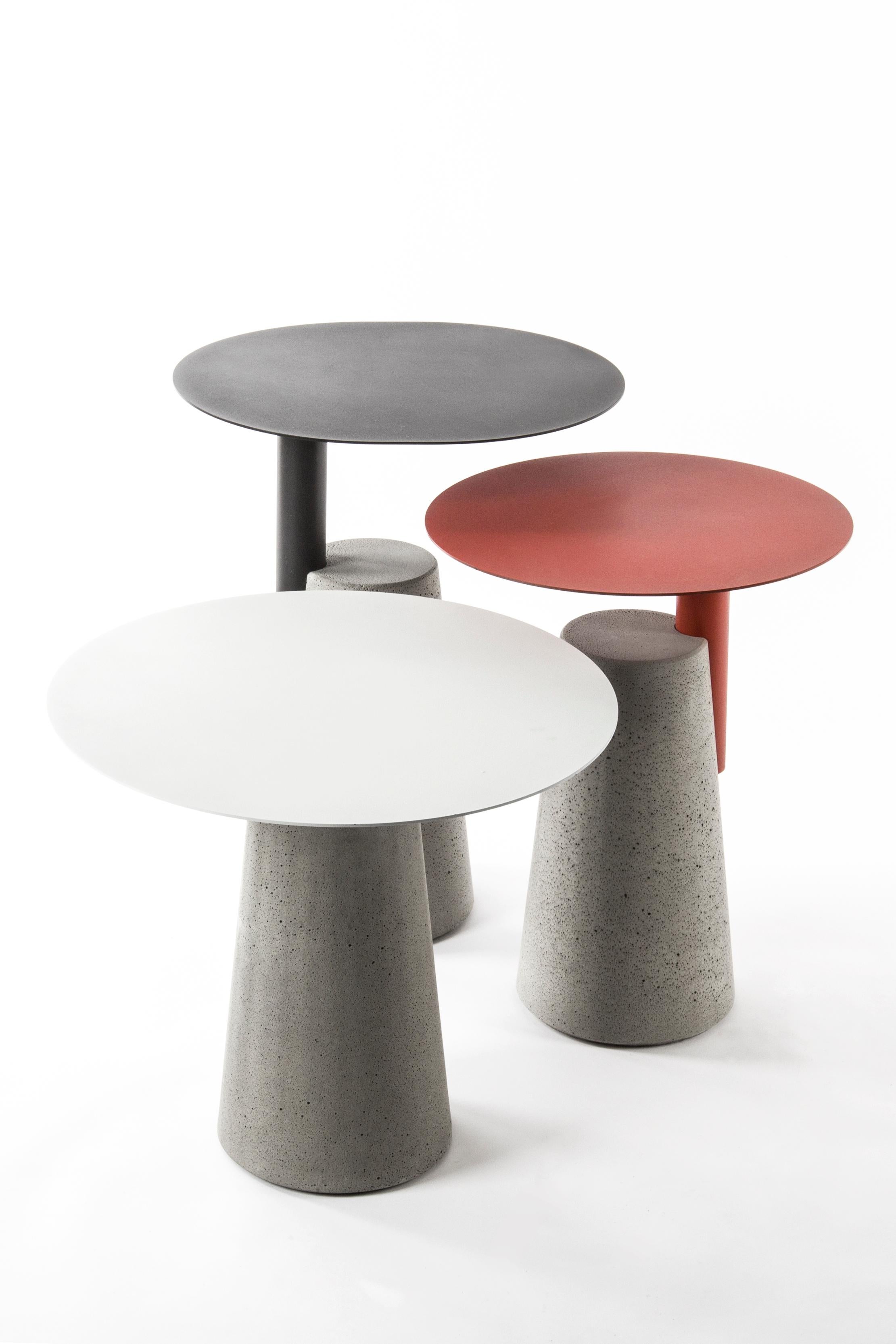Chinese Concrete and Powder Coated Steel Side Table, “Bai, ” M, Red, from Concrete