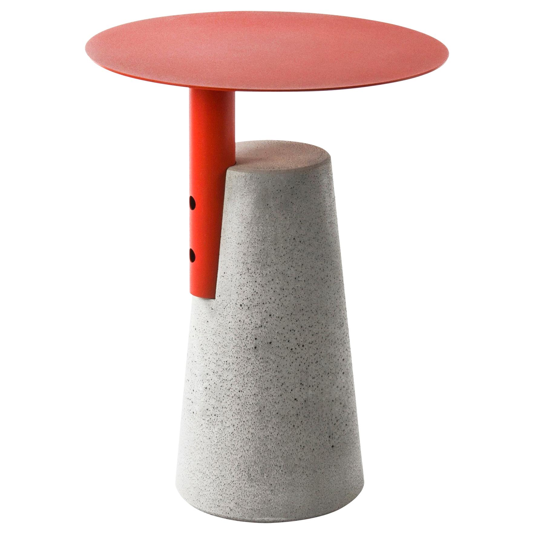 Concrete and Powder Coated Steel Side Table, “Bai, ” M, Red, from Concrete