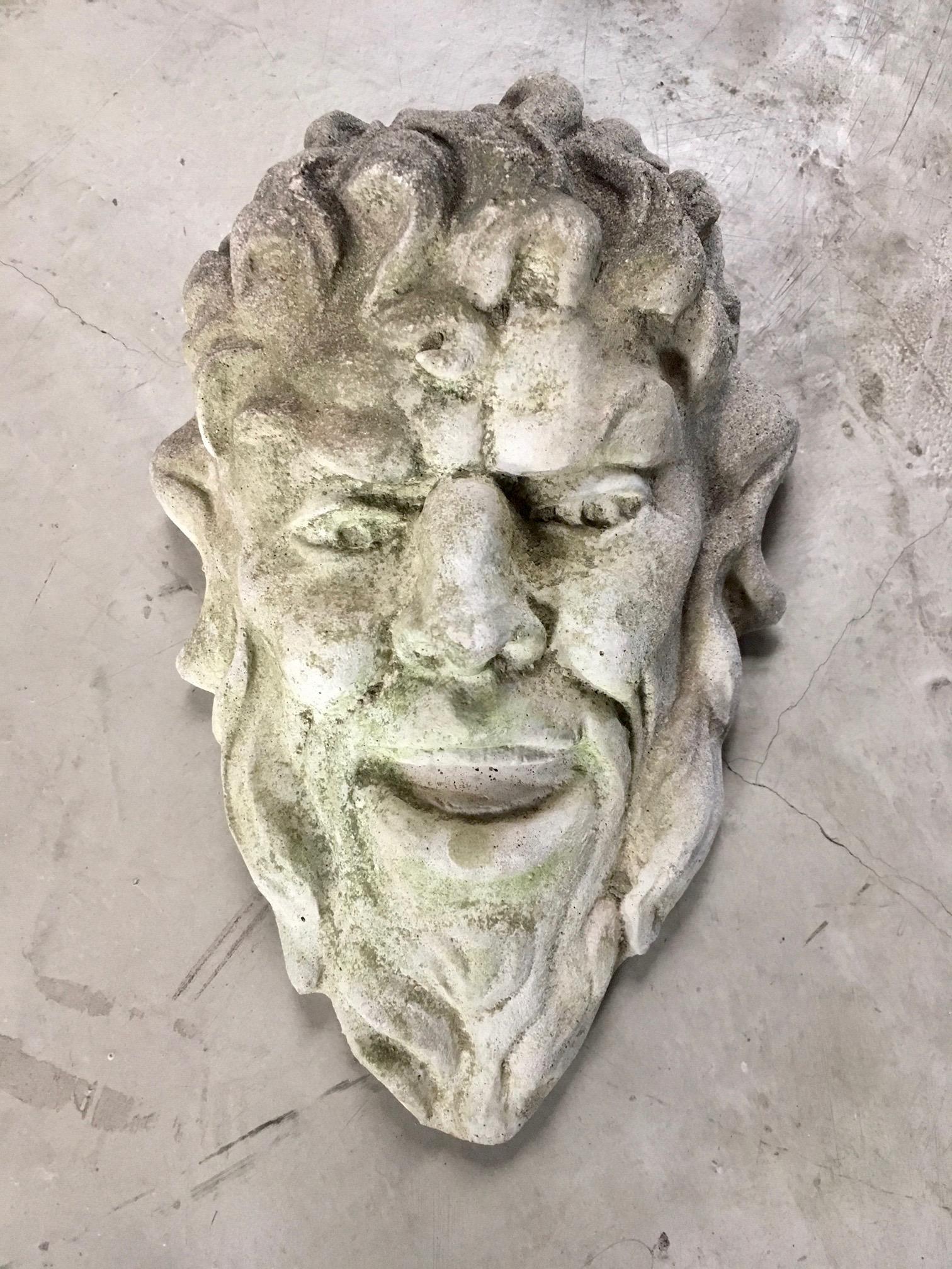 Architectural concrete sculpture Bacchus head. Very heavy. Great vintage condition. Great sculpture for indoor or outdoor.