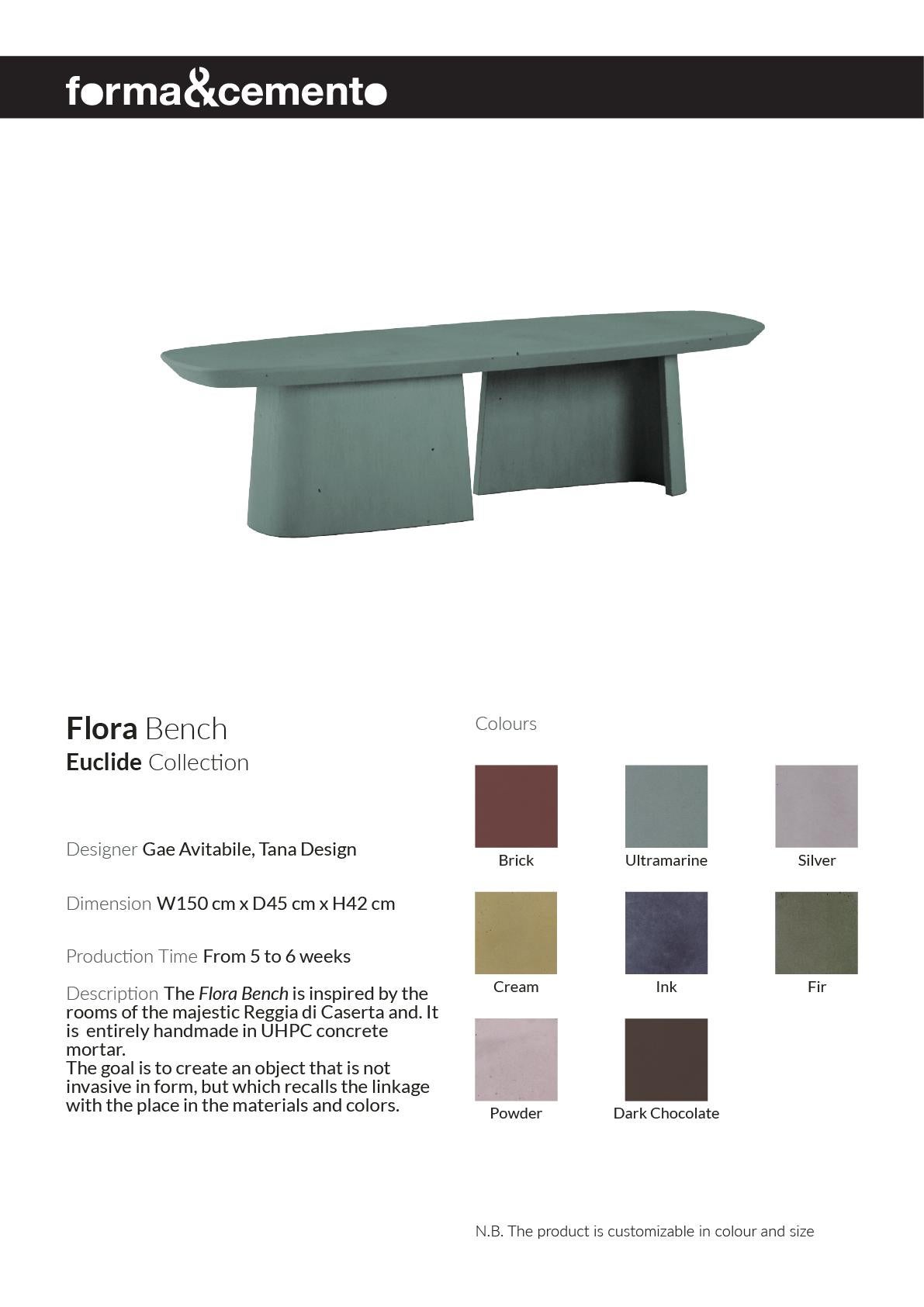 Cast Concrete Bench Flora Handmade in Italy Ultramarine Cement shade by Forma&Cemento For Sale