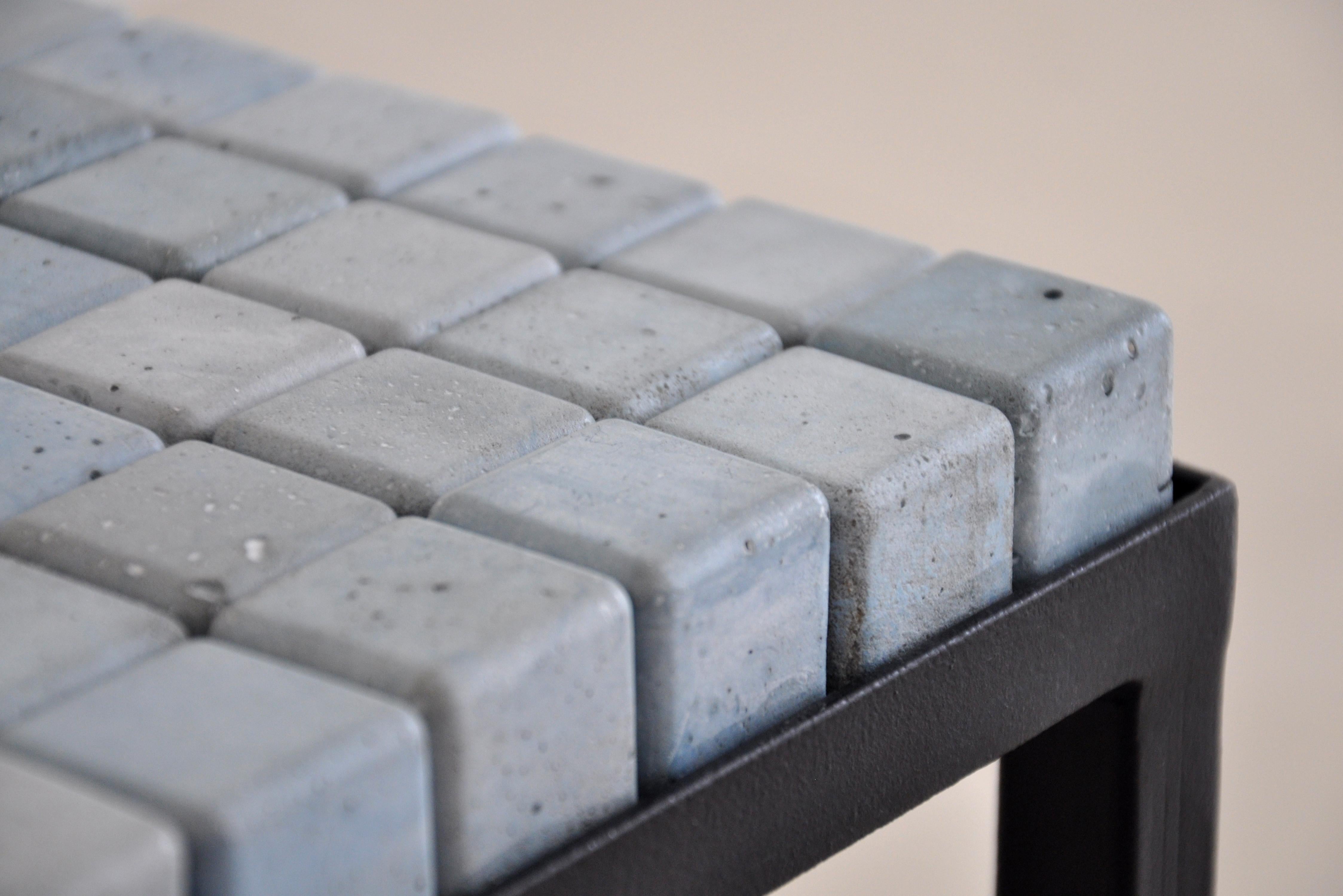 Brazilian Concrete Blue Cube Table by Miriam Loellmann