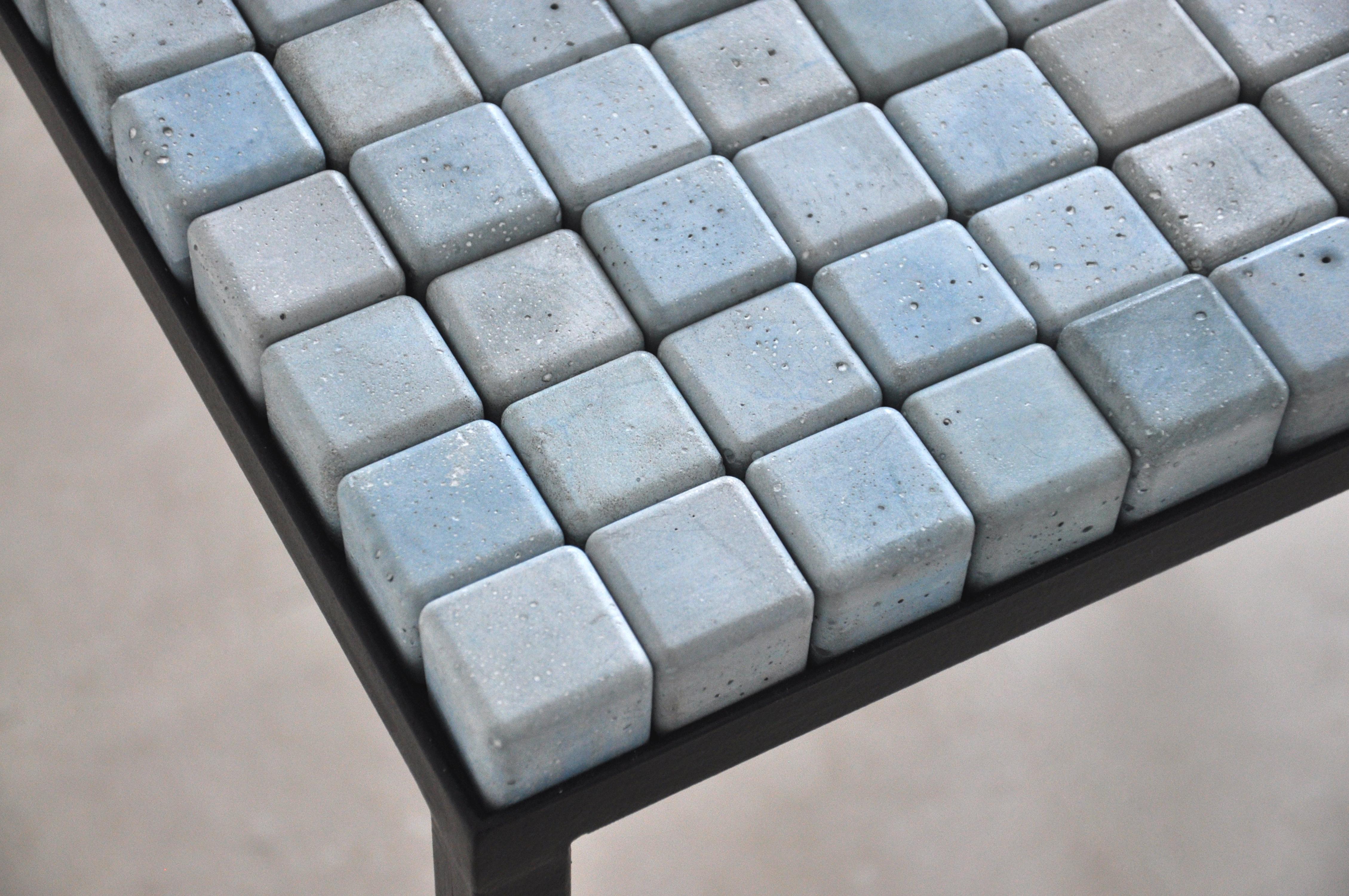 Concrete Blue Cube Table by Miriam Loellmann In New Condition In Geneve, CH