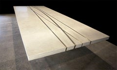 Modern Concrete Brass Inlay Dining Table with Wooden Box Legs