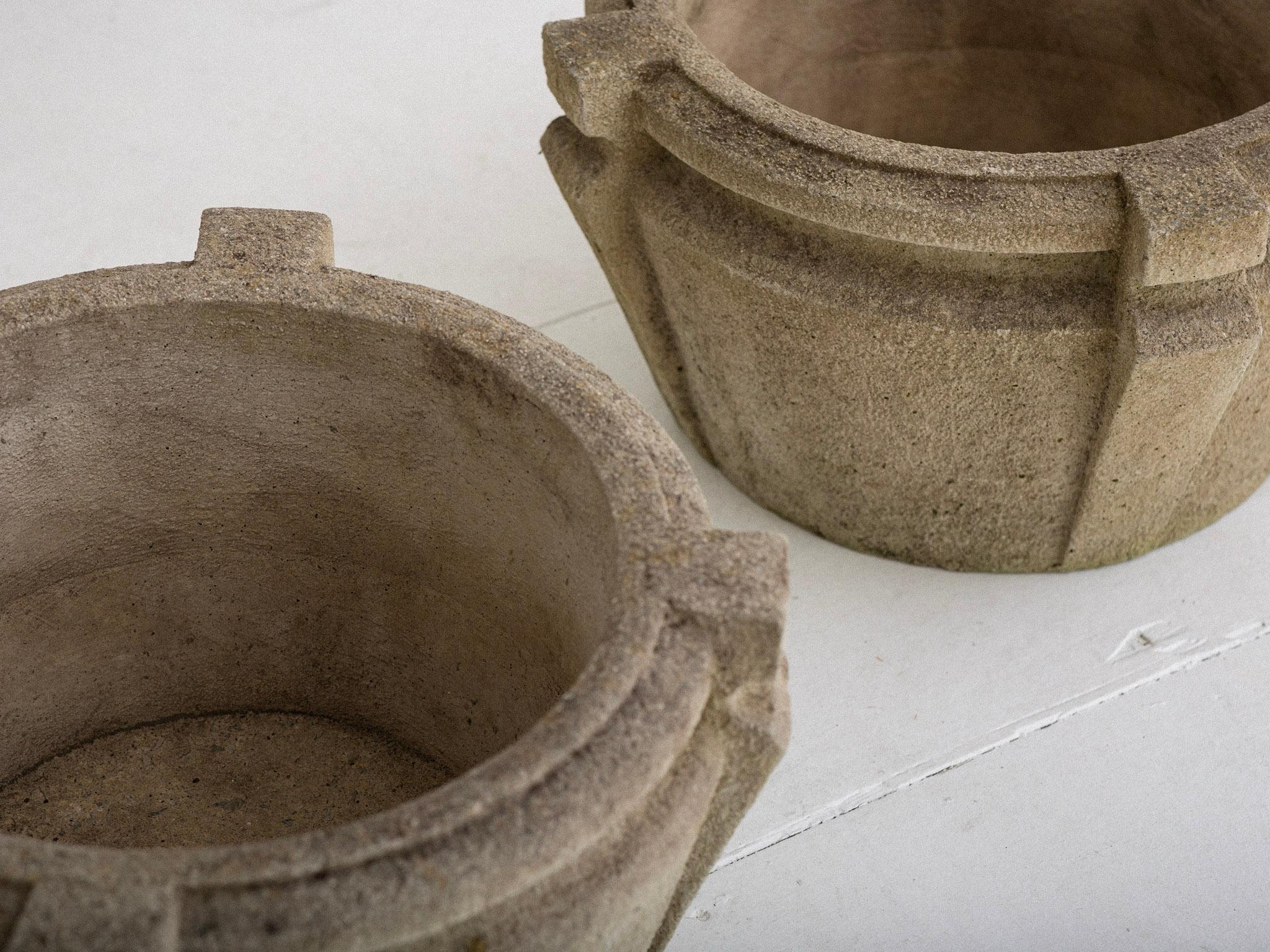Contemporary Concrete Cast Stone Arts & Crafts Style Planters, a Pair