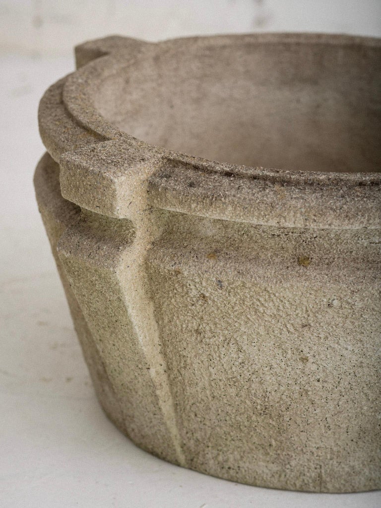 Concrete Cast Stone Arts and Crafts Style Planters, a Pair For Sale at