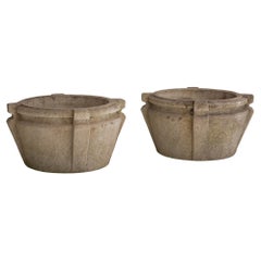 Concrete Cast Stone Arts & Crafts Style Planters, a Pair