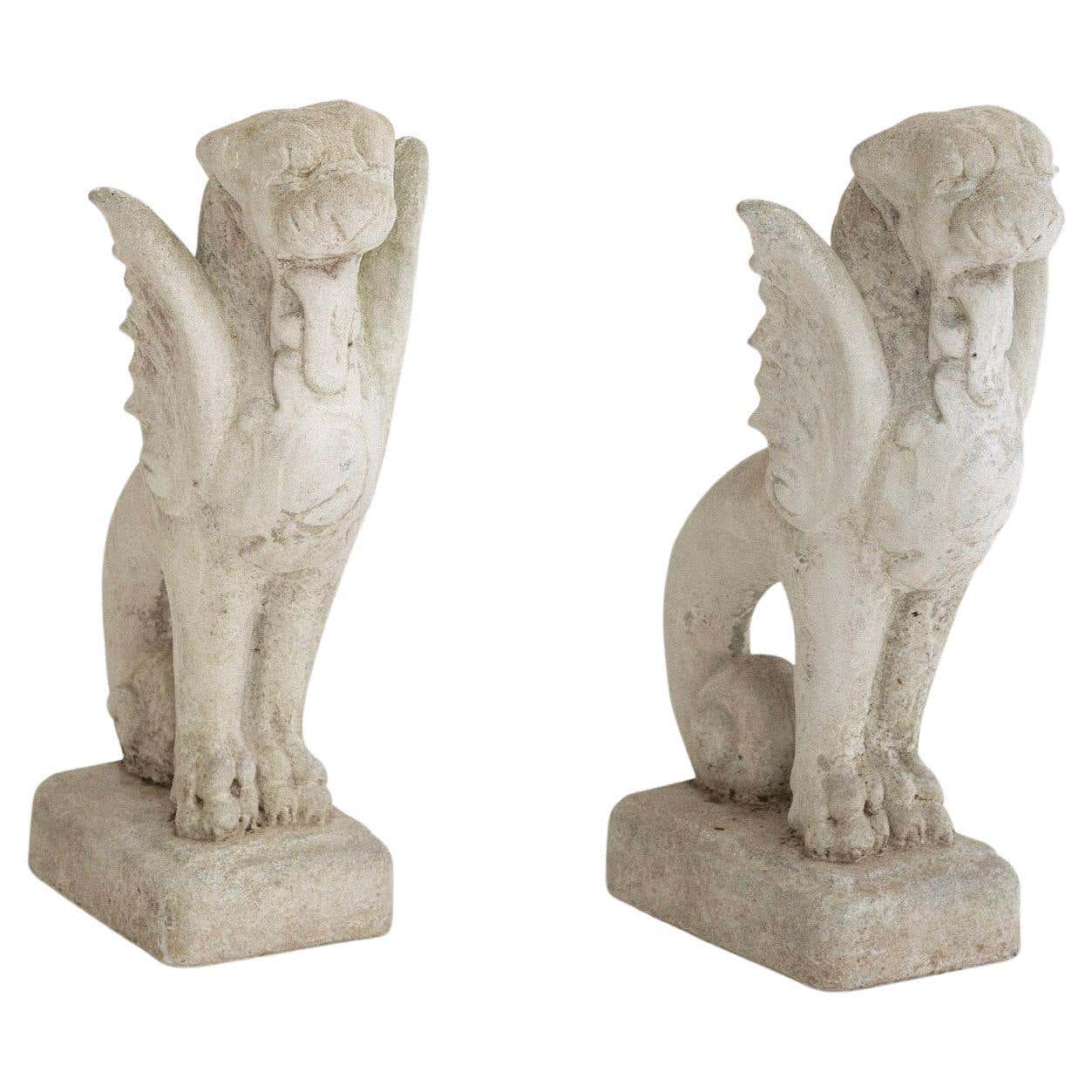 Concrete Cast Stone Mythical Creature Gargoyle Garden Statue, a Pair ...