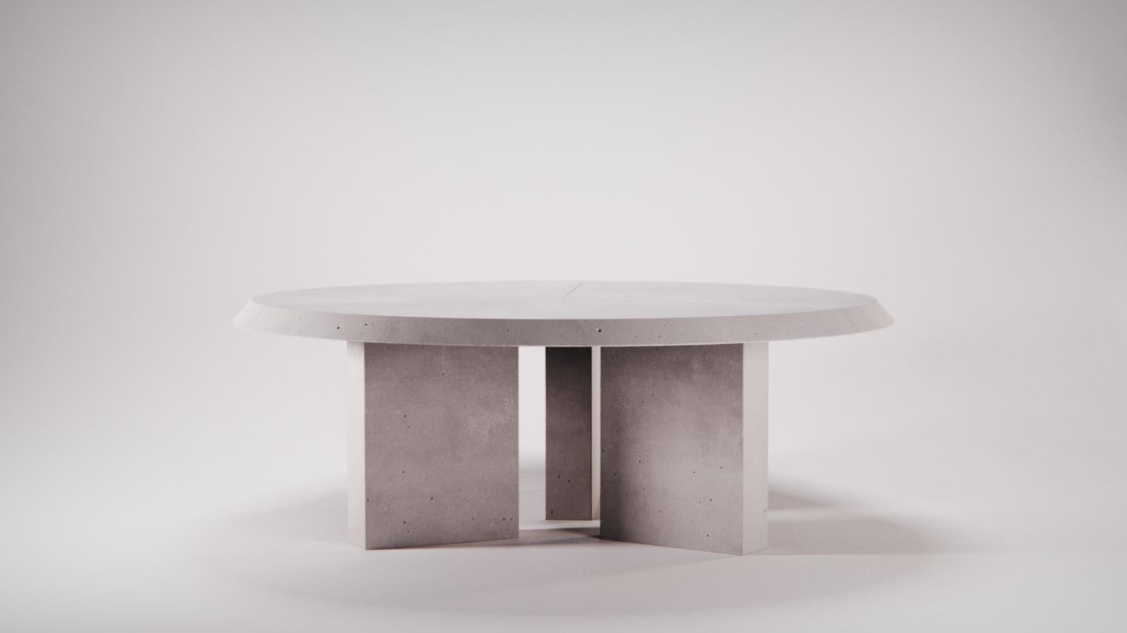 Brutalist Concrete Circular Dining Table LAOBAN Ultra High Performance Dark Cement Mortar  For Sale