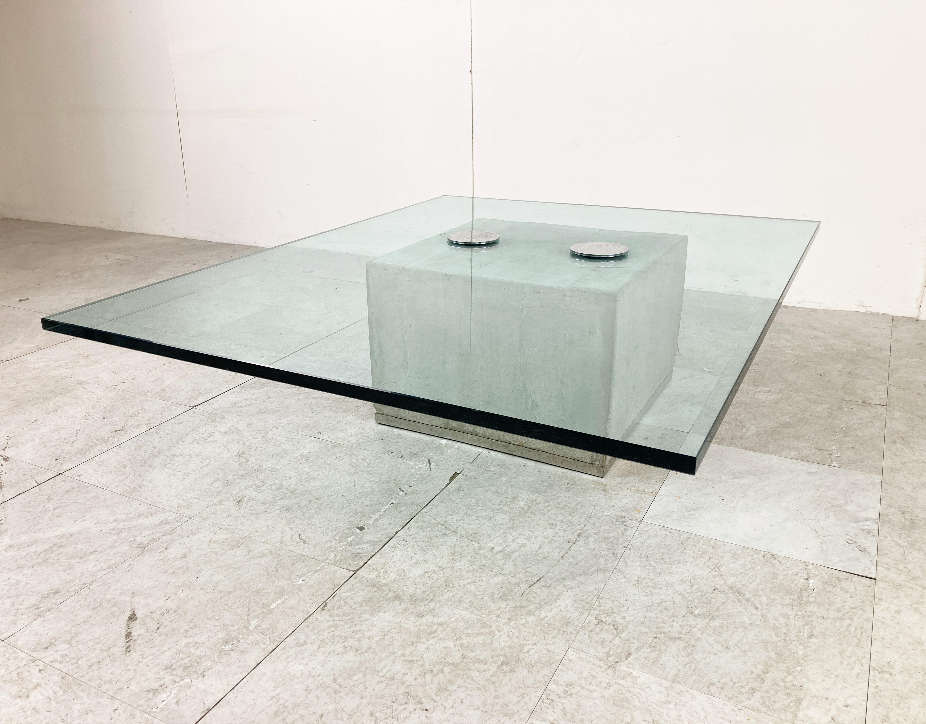 Glass Concrete Coffee Table by Saporiti, 1970s For Sale