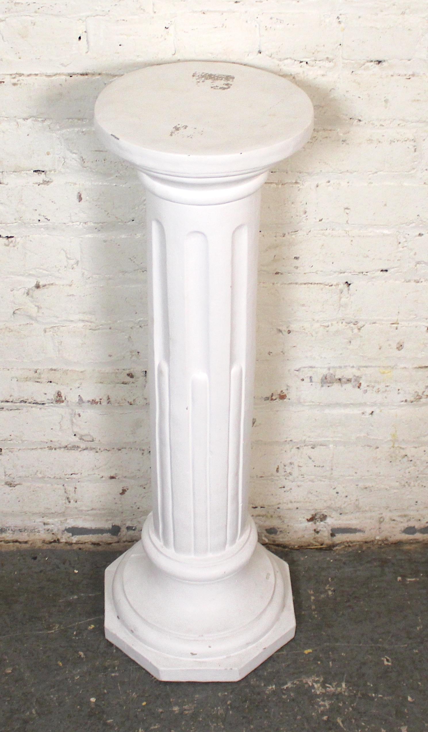 Heavy painted column pedestal for home or garden use. Painted concrete with fluted designs and octagonal base.
Please confirm location NY or NJ