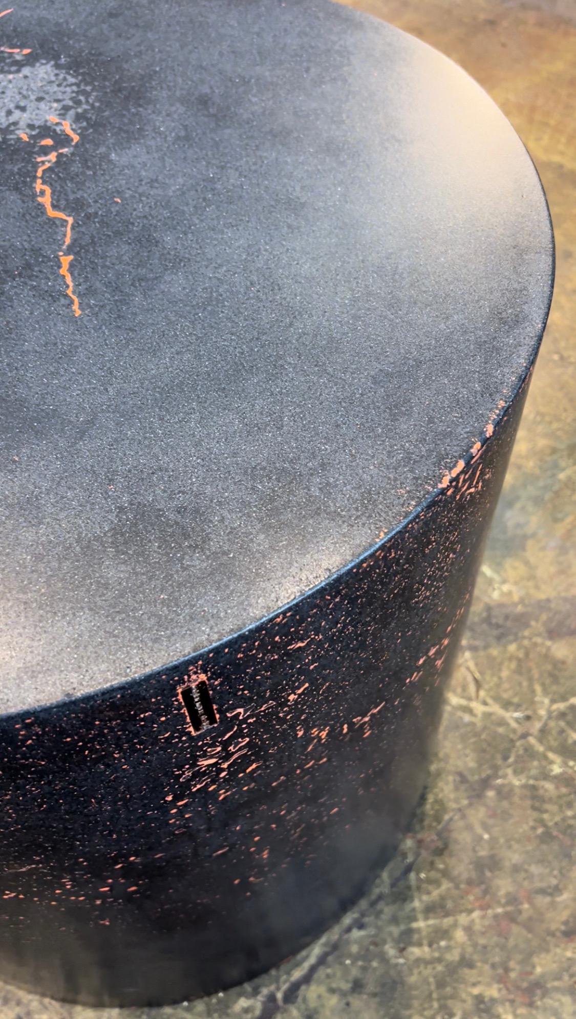 Hand-Crafted Concrete Cylinder, Distressed Black by Dylan Myers  For Sale