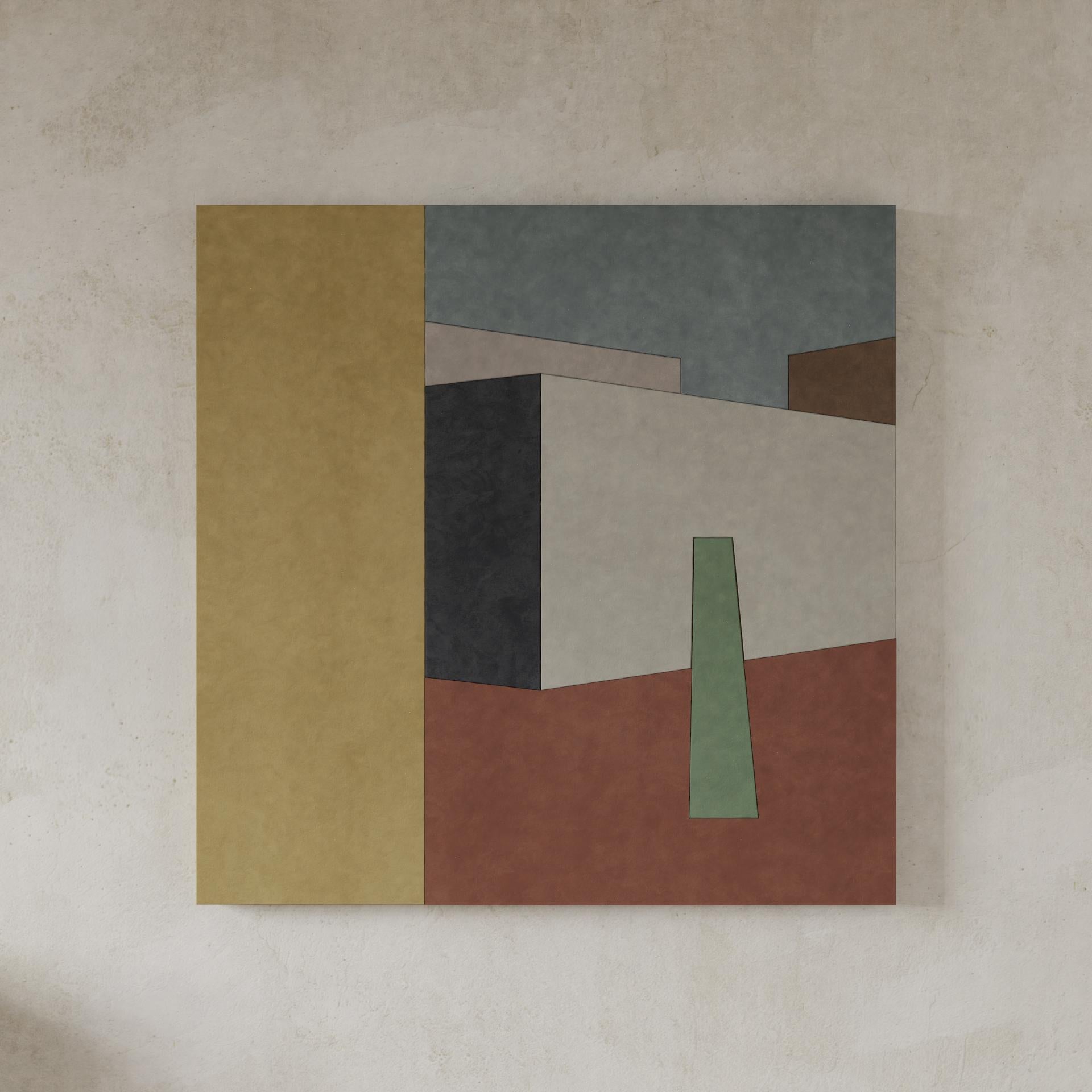 Una vista metafisica per mostrare colori, texture e un'anteprima della collezione Fusto di Studio A Irvine per Forma & Cemento. Una struttura realizzata in cemento con i colori selezionati da Forma & Cemento. Disponibile in diverse