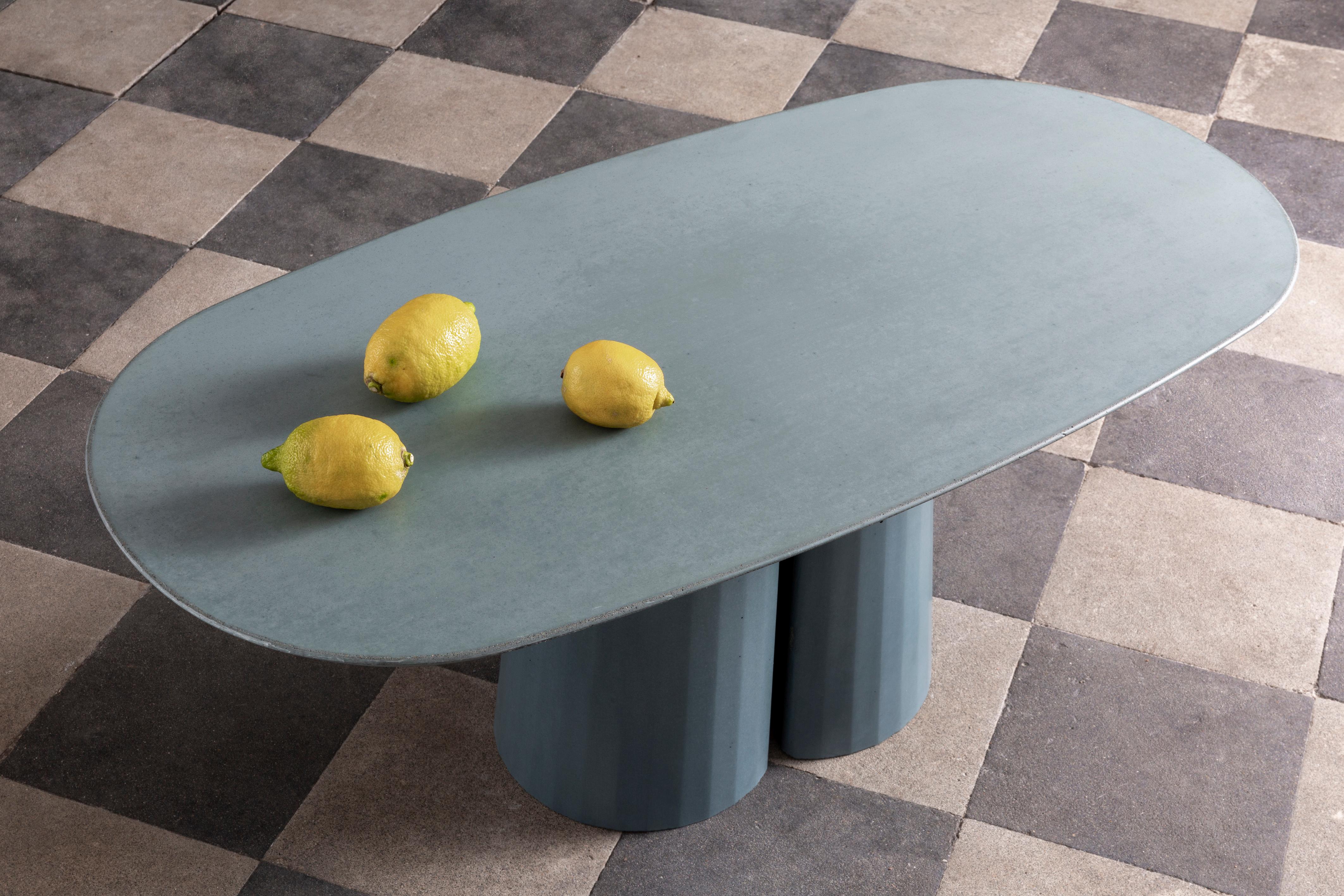 Classical Roman Concrete Domestic Landscape Oval Coffee Table Ultramarine Cement Made in Italy For Sale
