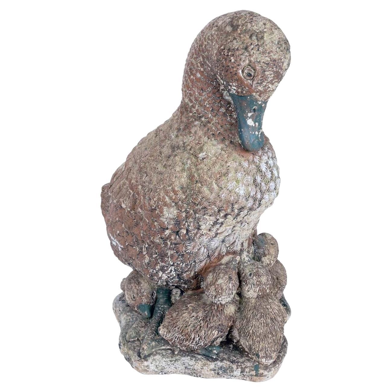 Concrete Duck and Ducklings Garden Ornament, French 20th Century