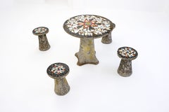 Ensemble de salle à manger de jardin en béton, avec dessus en mosaïque, utilisation à l'intérieur et au jardin