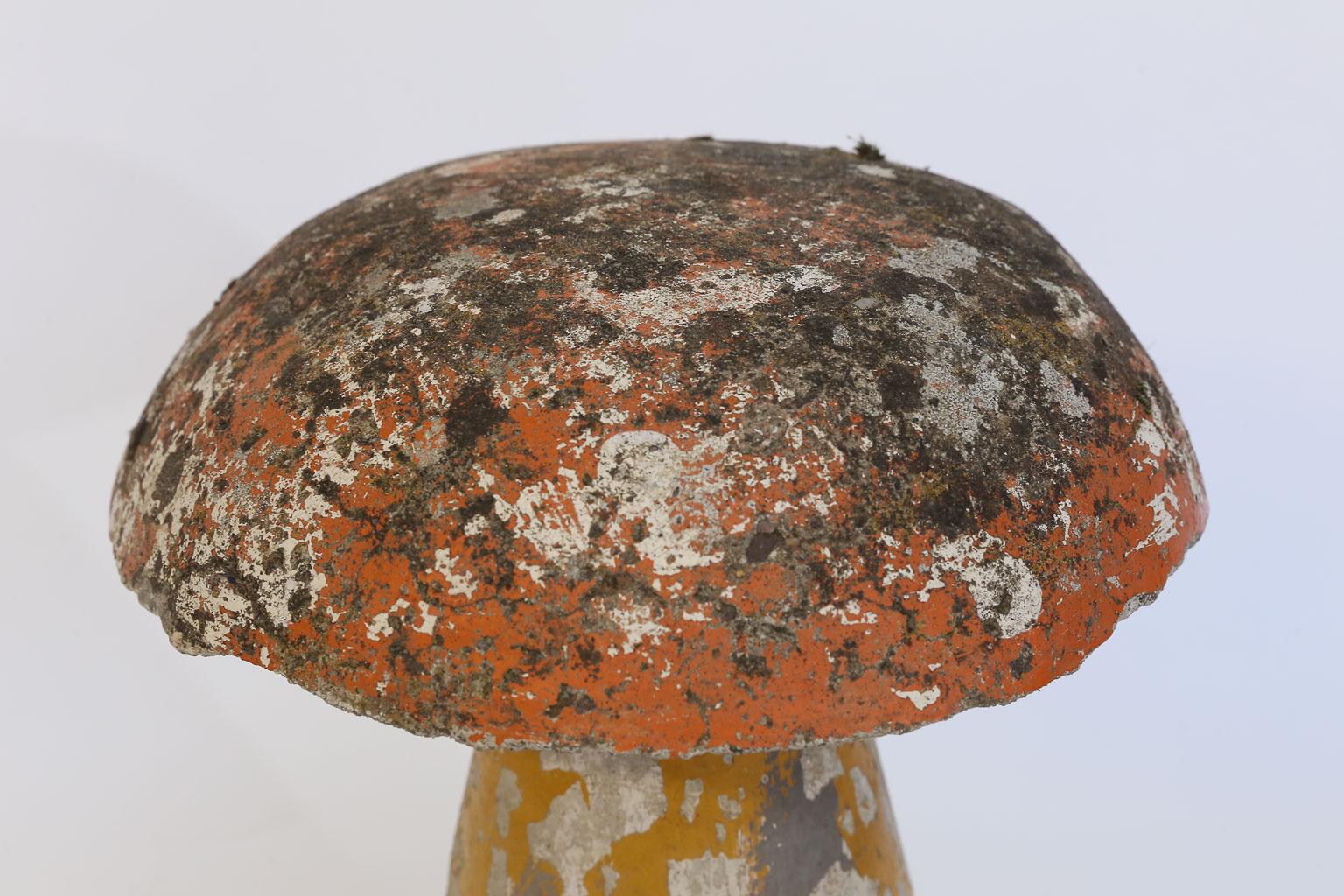 Found in France, this adorable concrete garden mushroom will add delight and whimsy to your home or garden. The paint has worn to a wonderful patina.