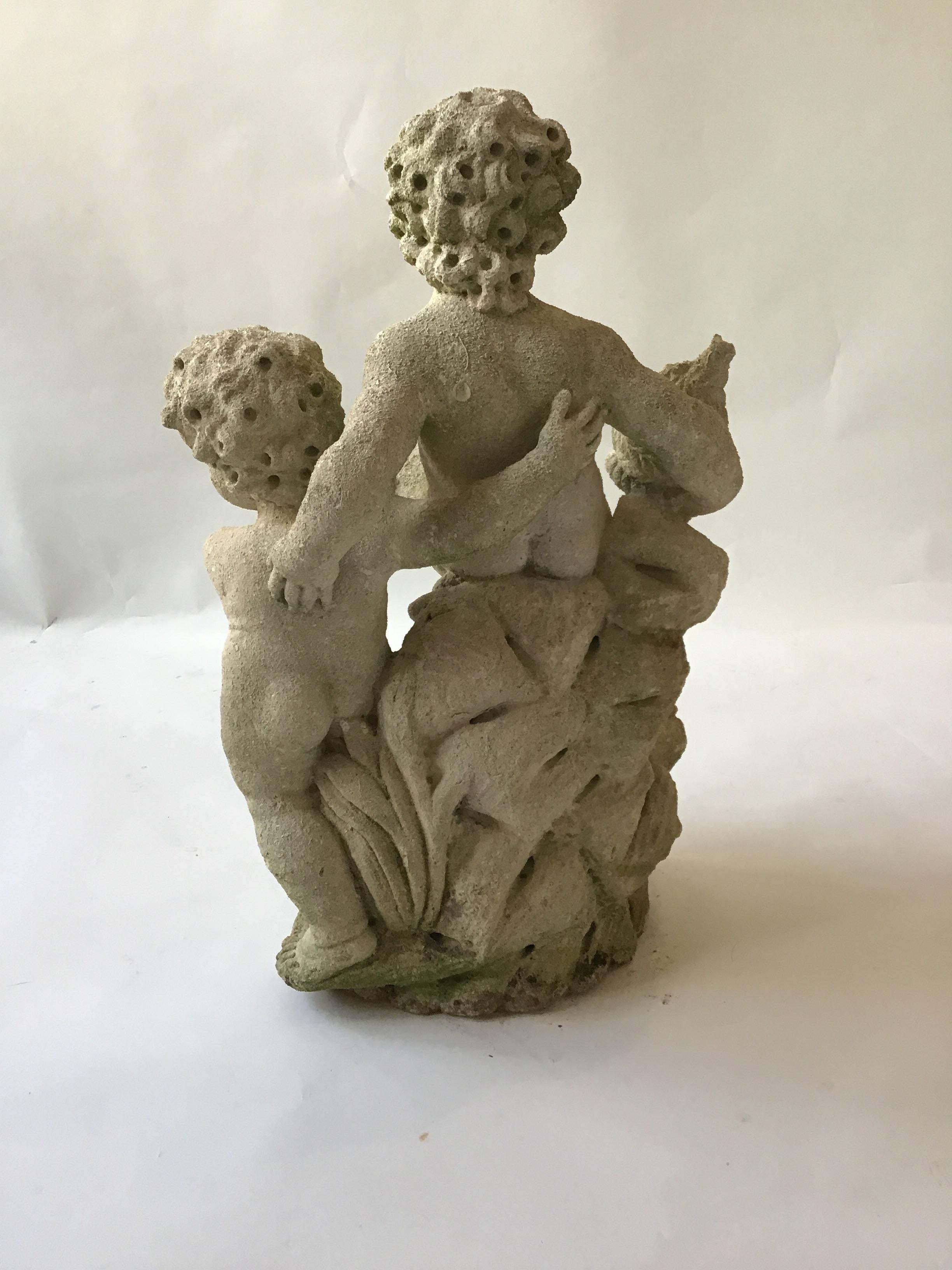 Concrete Garden Statue of Two Boys In Good Condition In Tarrytown, NY