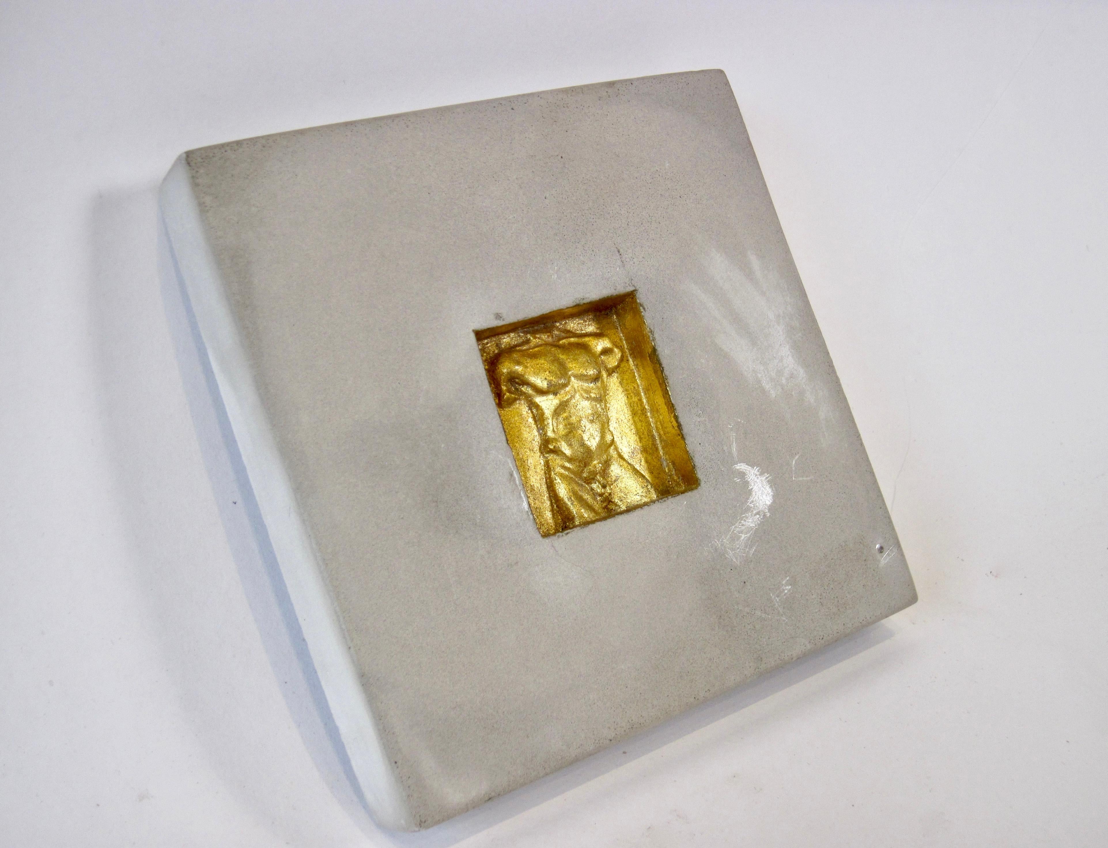Concrete & Gold Gilt Relief Torso Tile, Hand Signed In Good Condition In Ferndale, MI