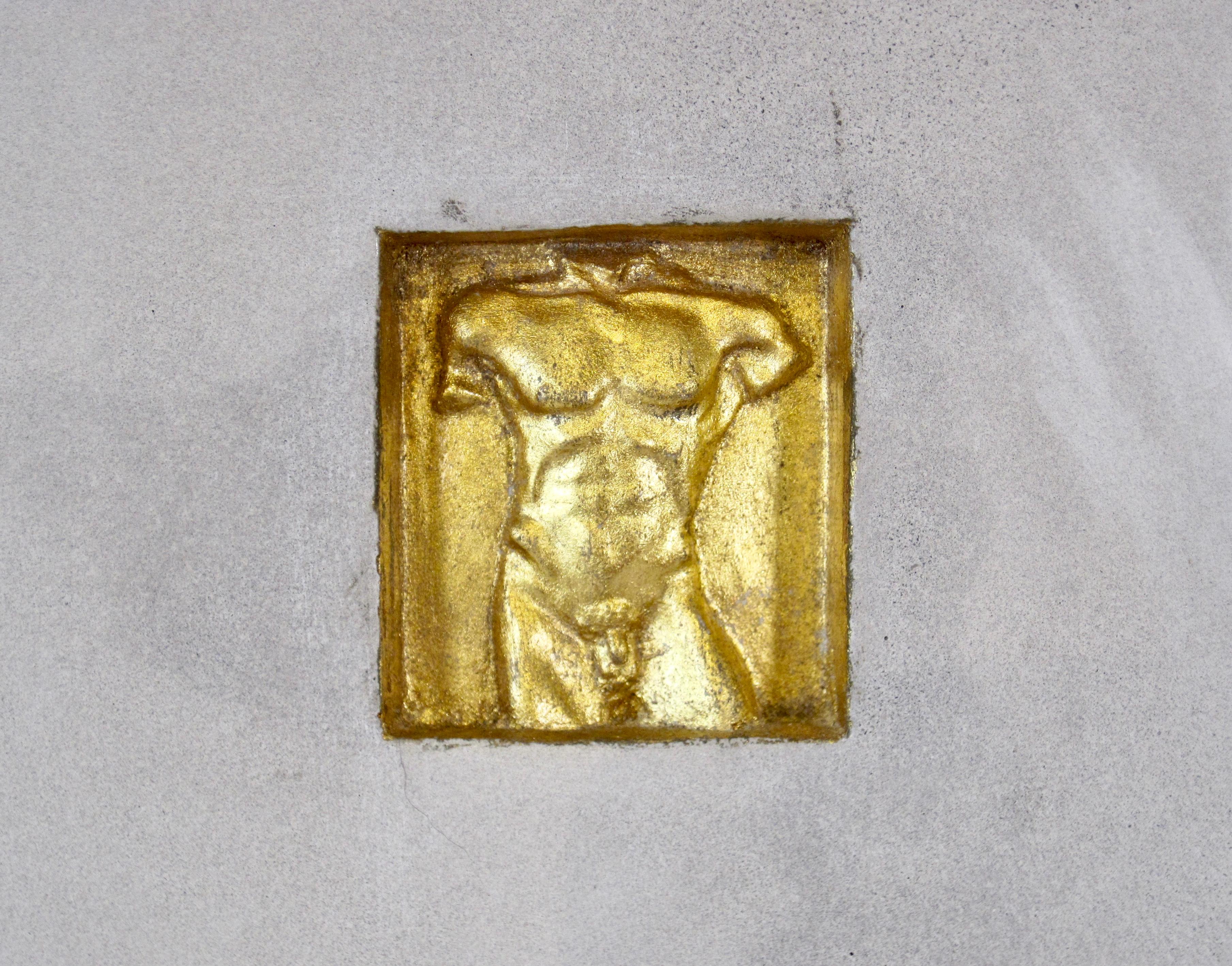 20th Century Concrete & Gold Gilt Relief Torso Tile, Hand Signed