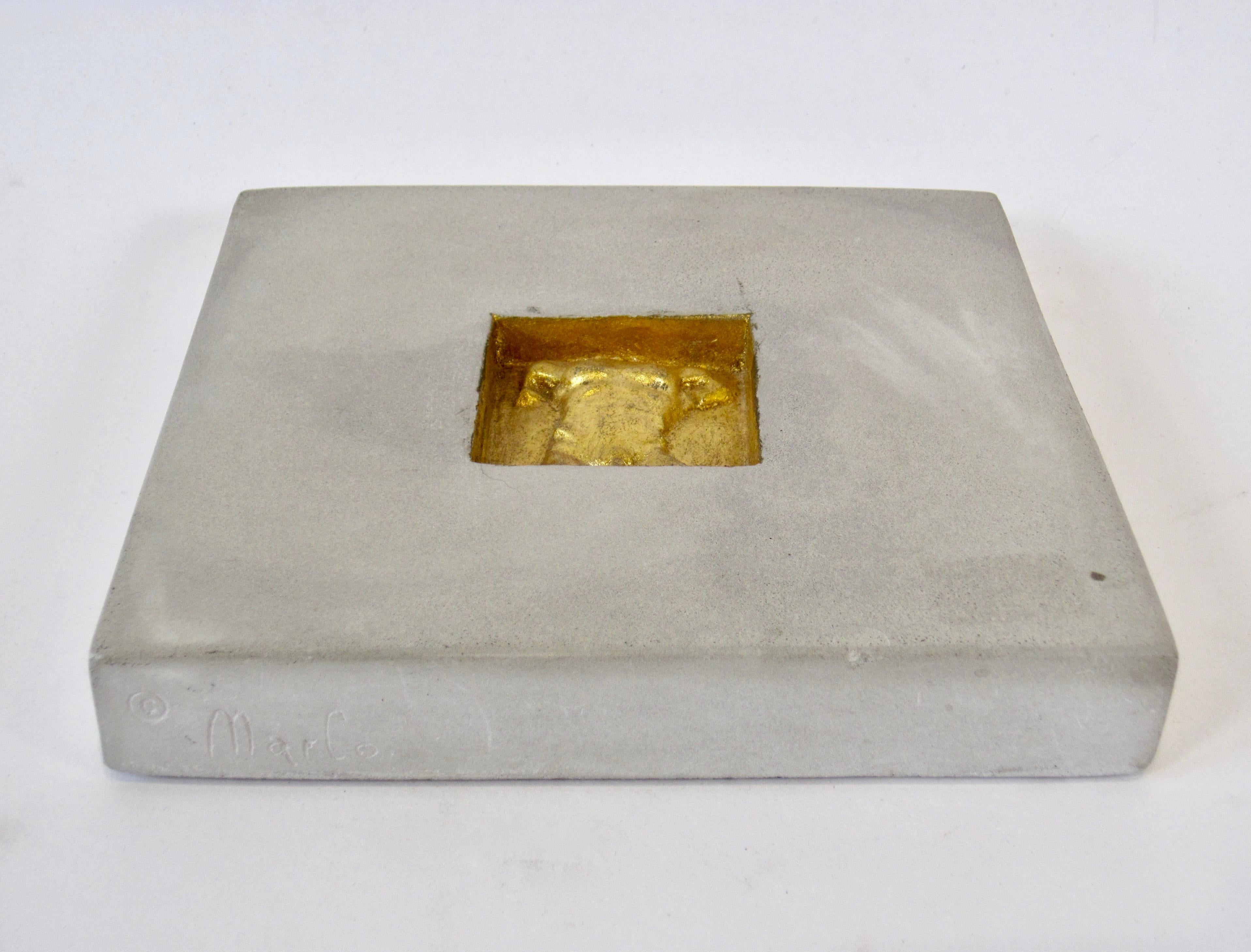 Gold Leaf Concrete & Gold Gilt Relief Torso Tile, Hand Signed