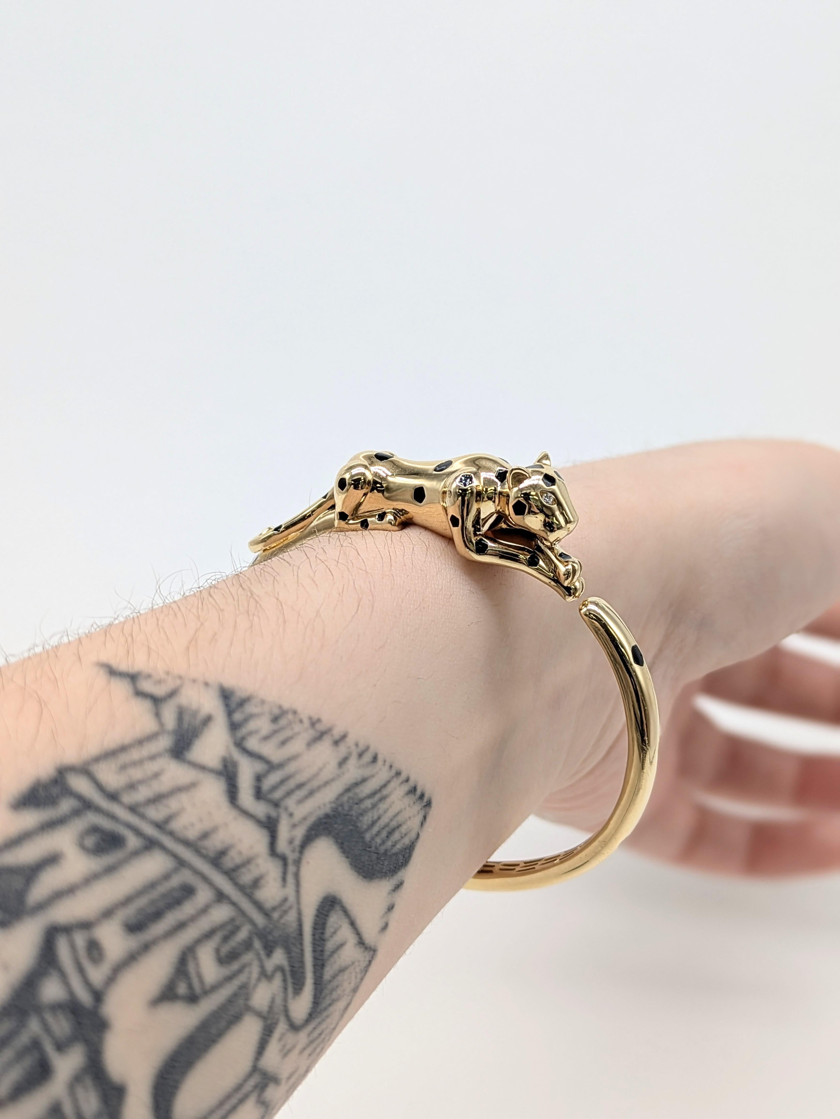 Concrete Jungle Chic - Fierce Leopard Bangle w Diamond Accents in 14K Solid Gold im Angebot 1