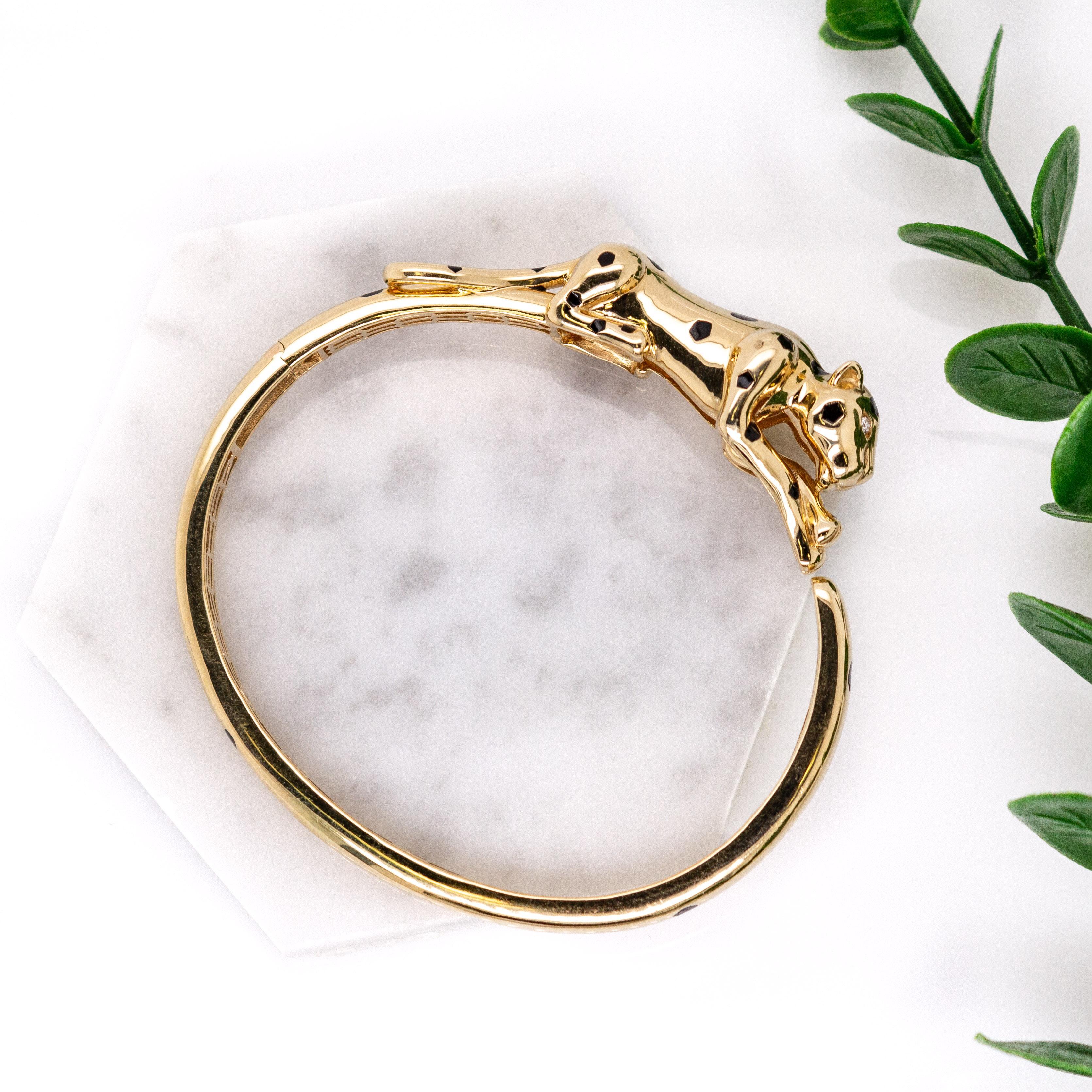 Concrete Jungle Chic - Fierce Leopard Bangle w Diamond Accents in 14K Solid Gold im Angebot 3