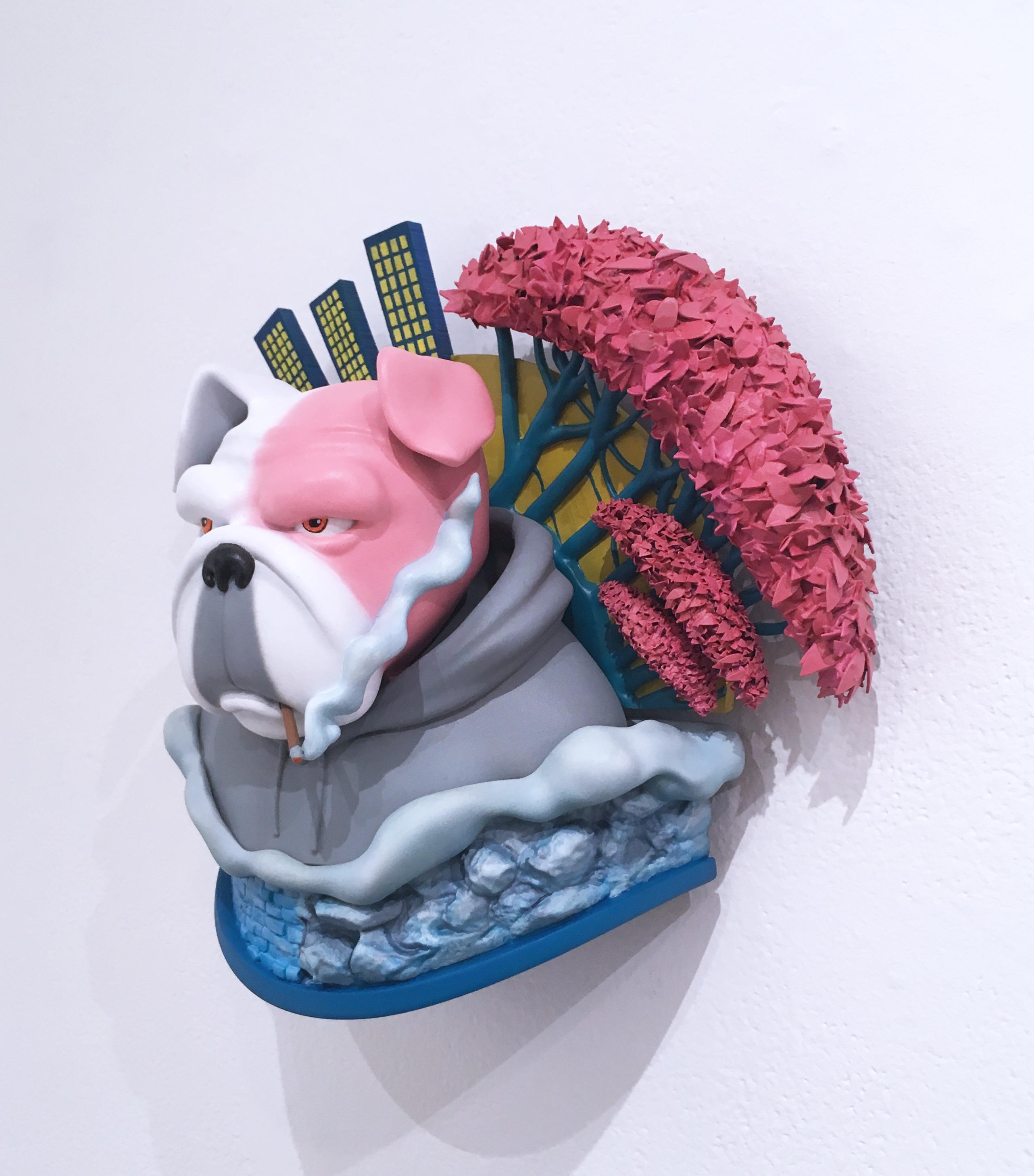 Frank Wall I by Concrete Jungle, 3-D printed pop art bull dog wall sculpture

3d sculptural modeling followed by 3d sculpture printing, a resin sculpture hand painted with airbrush acrylic paint.  The character 