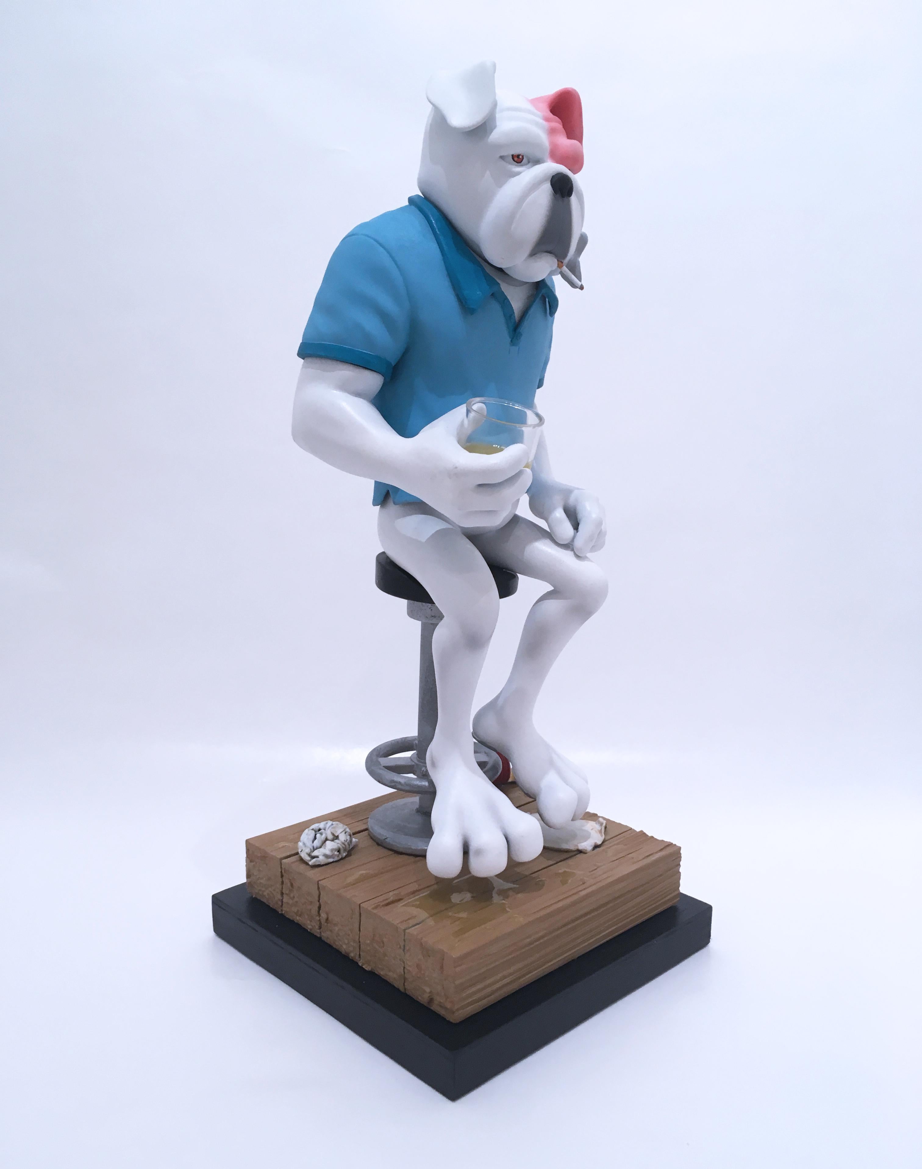 Frank's Happy Hour I by Concrete Jungle, 3-D printed pop art bull dog sculpture

3d sculptural modeling followed by 3d sculpture printing, a resin based sculpture hand painted with airbrush acrylic paint, mounted on wood base.  The character 