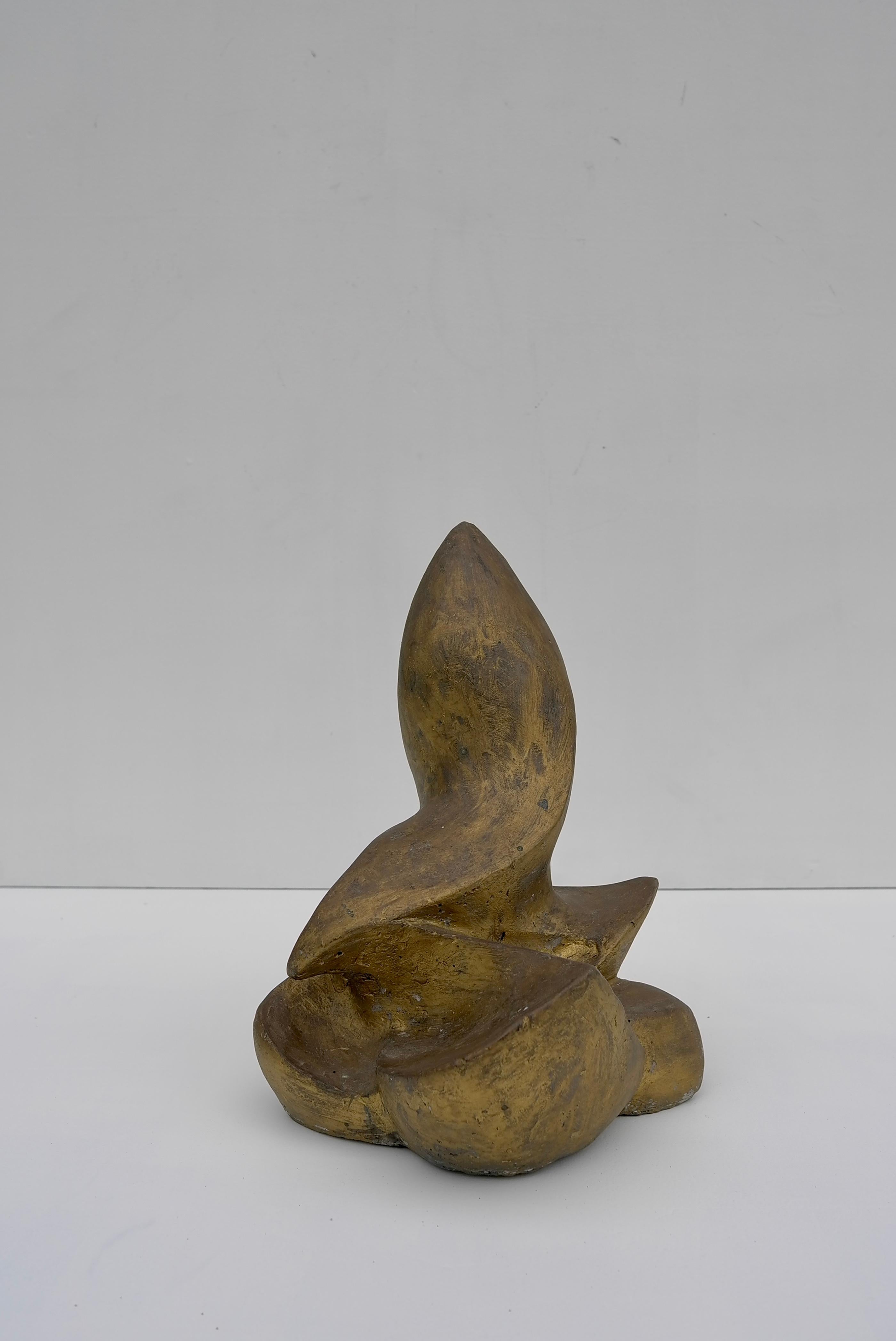 Dutch Concrete Mid-Century Modern Abstract Sculpture in Gold Color, Netherlands 1960's For Sale