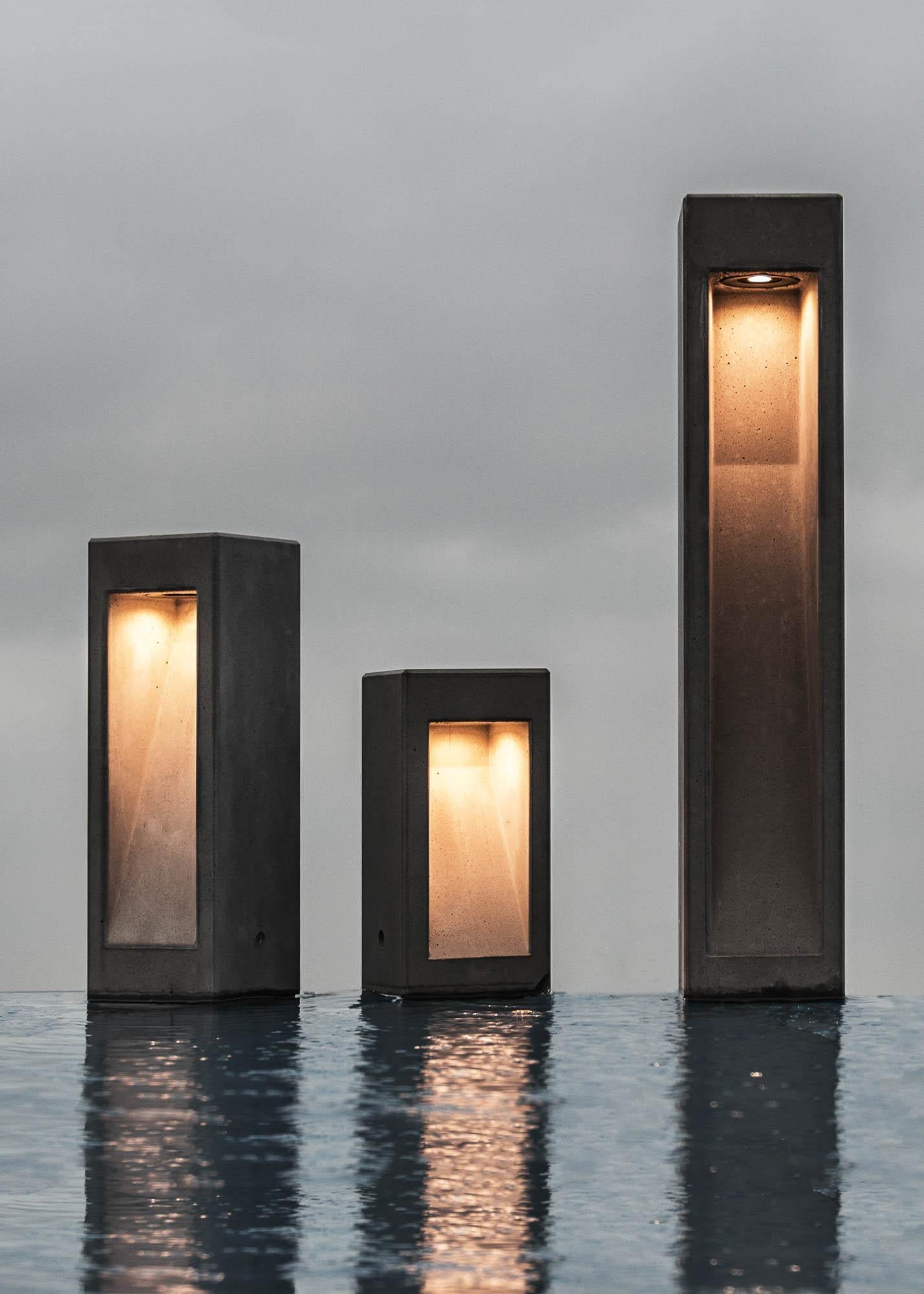 Cube S - outdoor lighting by Bentu Design

Concrete
Measures: 120 × 120 × H 250mm
5.5kg
Light source: AC Led 295lm 3000K AC 110-240V 50-60Hz 3W IP67 
Cord: 1m black

Bentu Design's furniture and lightings derive its uniqueness from the