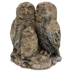Concrete Owl Family Garden Ornament, French 20th Century