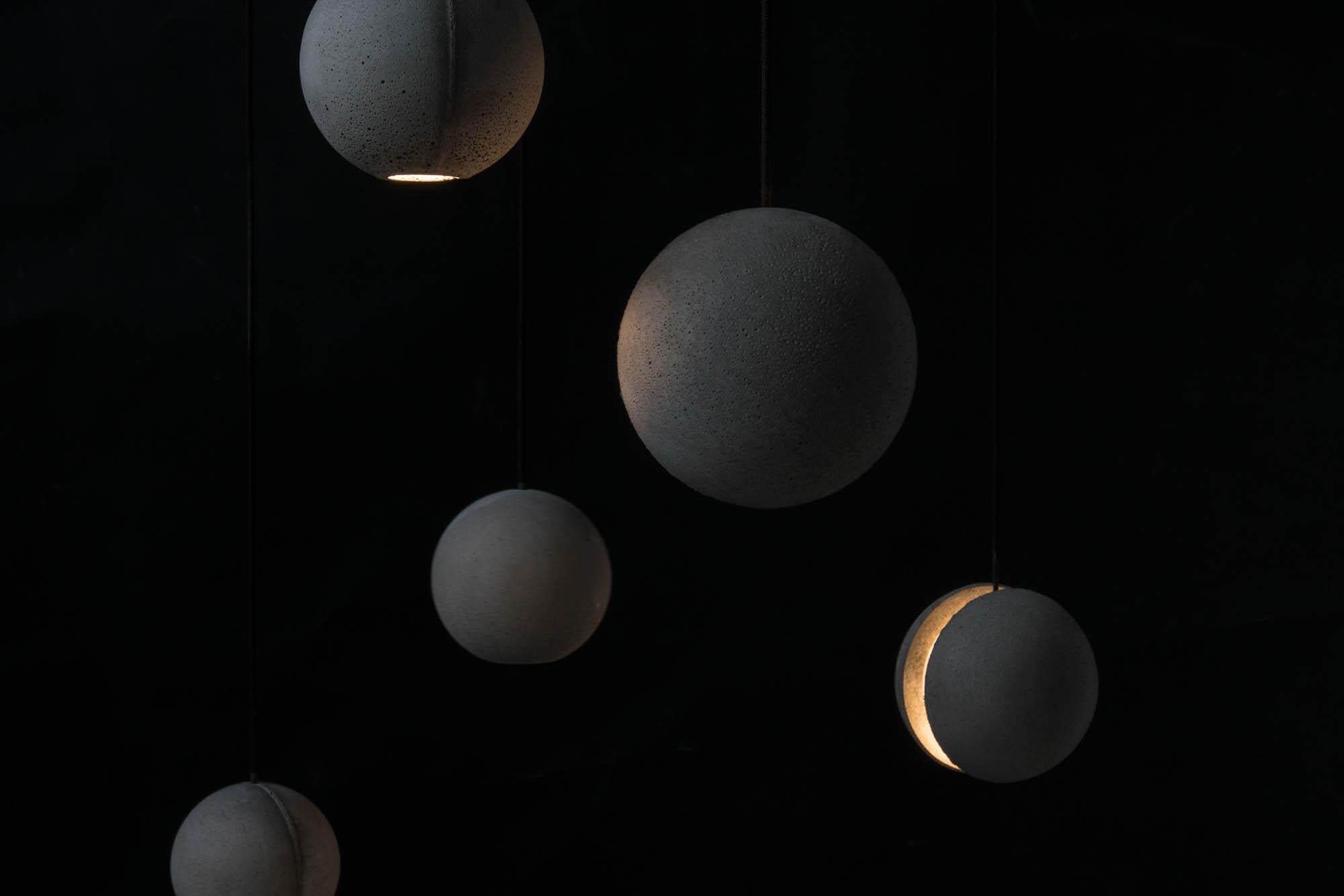 Contemporary Concrete Pendant Lamp 'Moon M' by Bentu Design For Sale