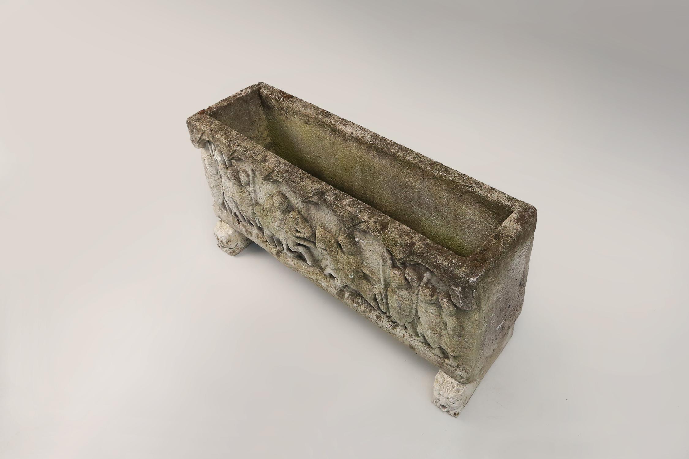 Concrete planter with facade sculpted in Roman style, France, 1920s For Sale 5