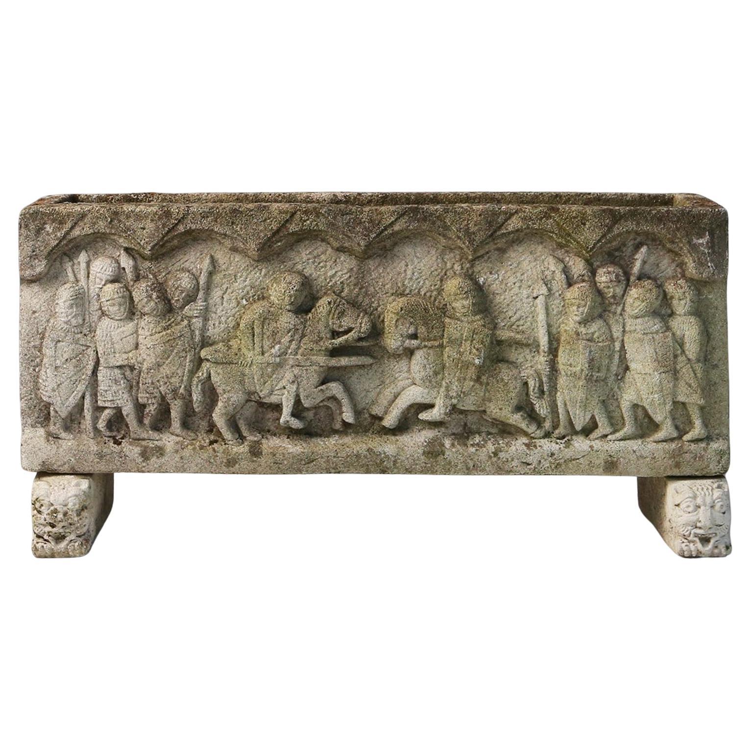 Concrete Planter with Facade Sculpted in Roman Style, France, 1920s
